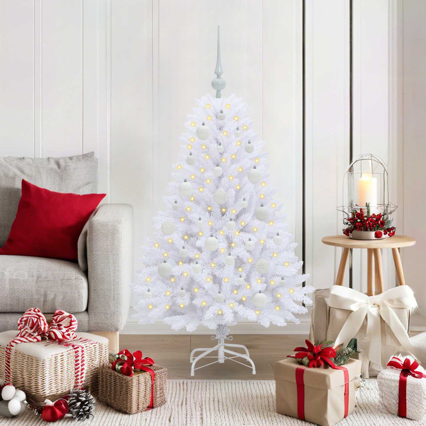 Künstlicher Klappbarer Weihnachtsbaum Weiß Pvc Und Stahl