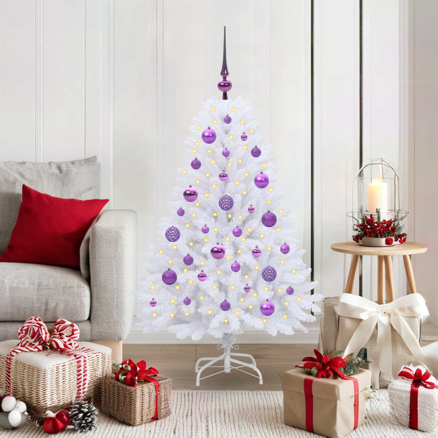 Künstlicher Klappbarer Weihnachtsbaum Weiß Pvc Und Stahl