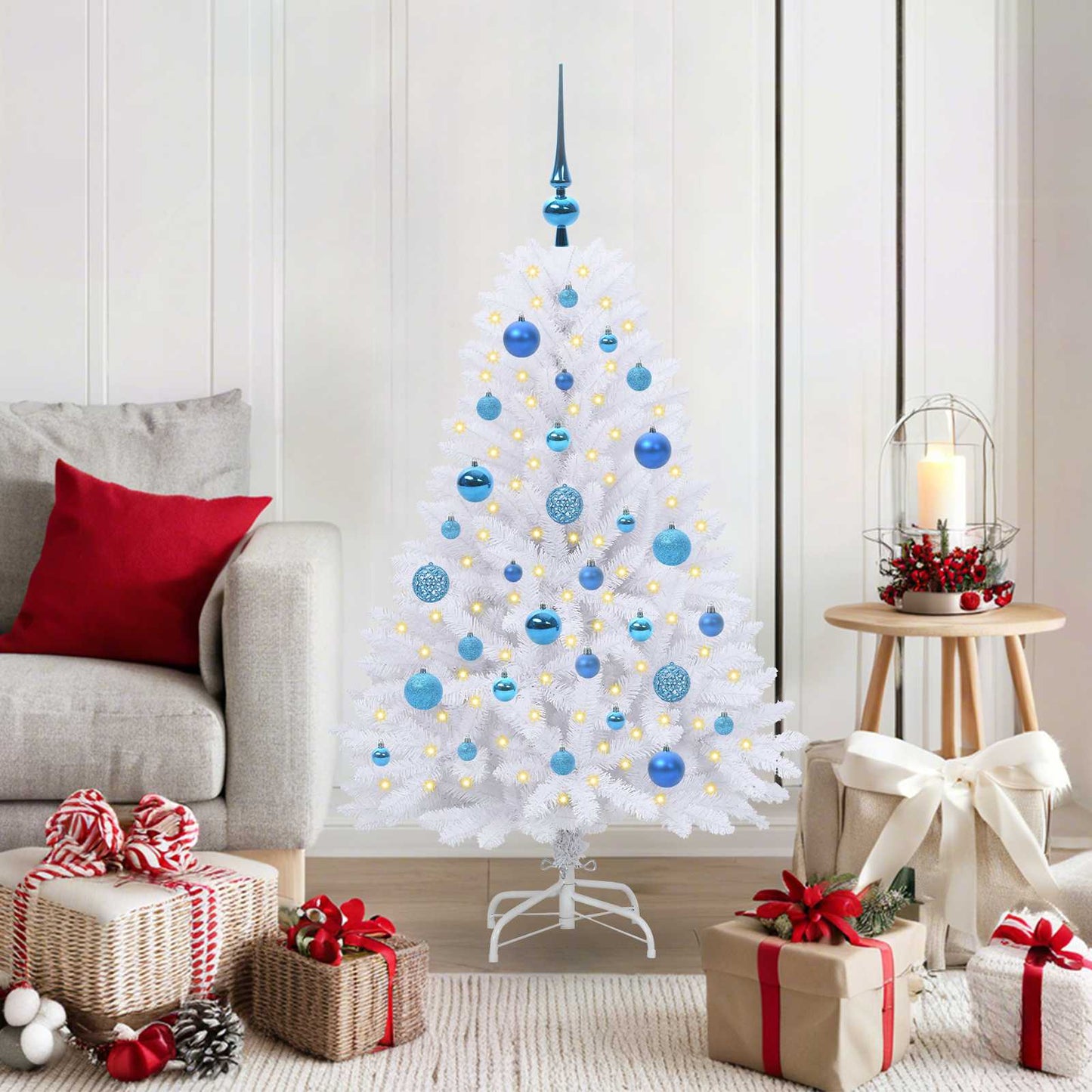 Künstlicher Klappbarer Weihnachtsbaum Weiß Pvc Und Stahl