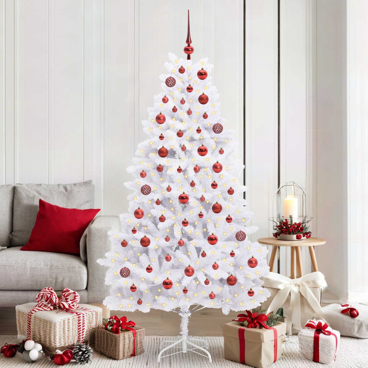 Künstlicher Klappbarer Weihnachtsbaum Weiß Pvc Und Stahl
