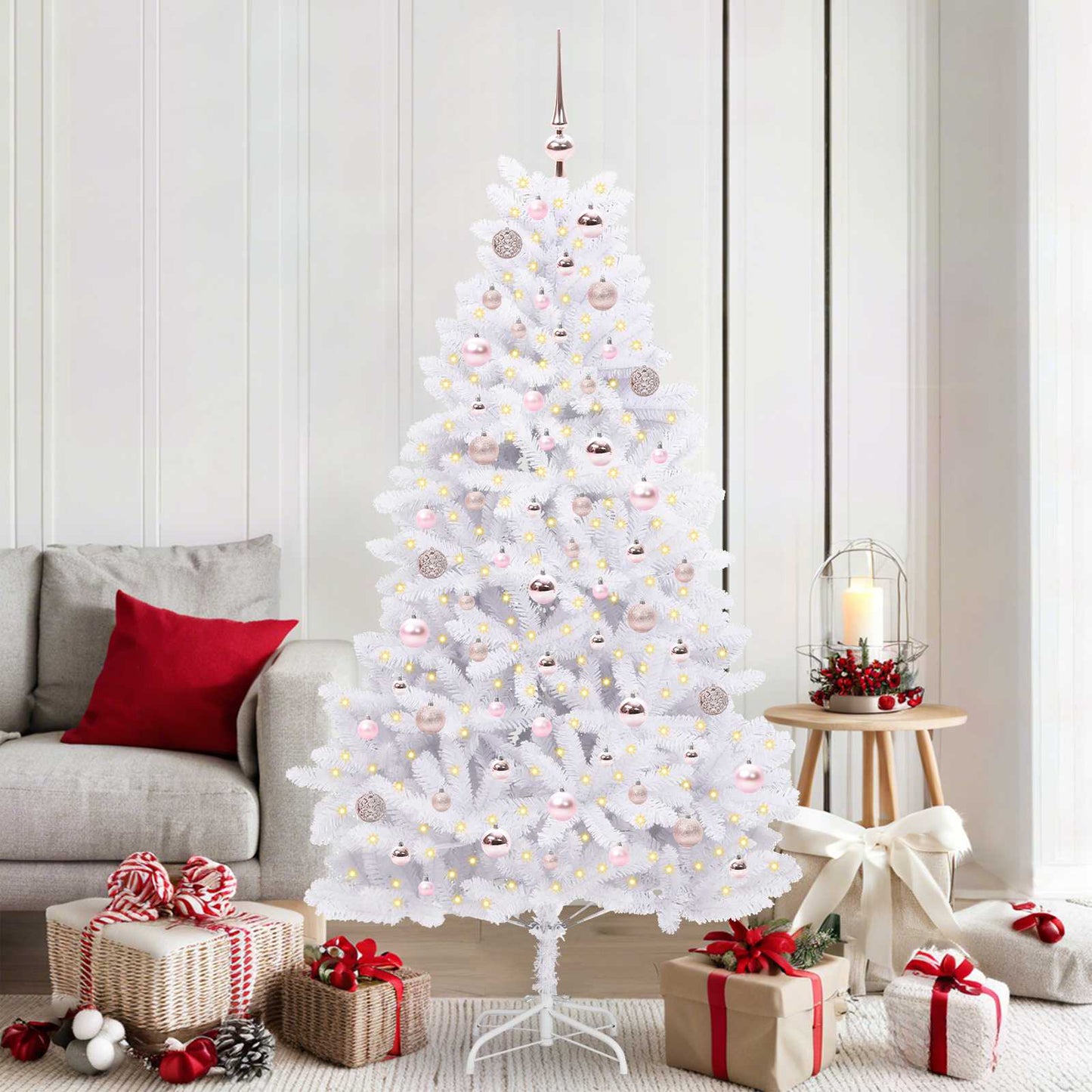 Künstlicher Klappbarer Weihnachtsbaum Weiß Pvc Und Stahl