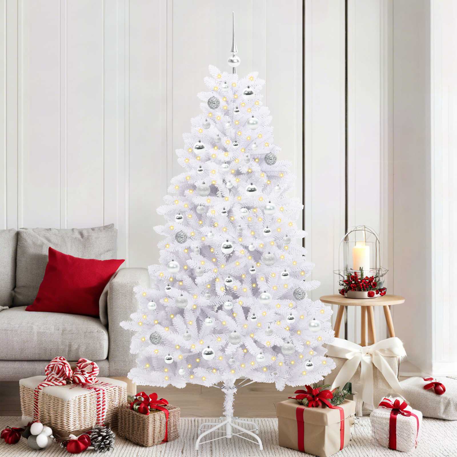 Künstlicher Klappbarer Weihnachtsbaum Weiß Pvc Und Stahl