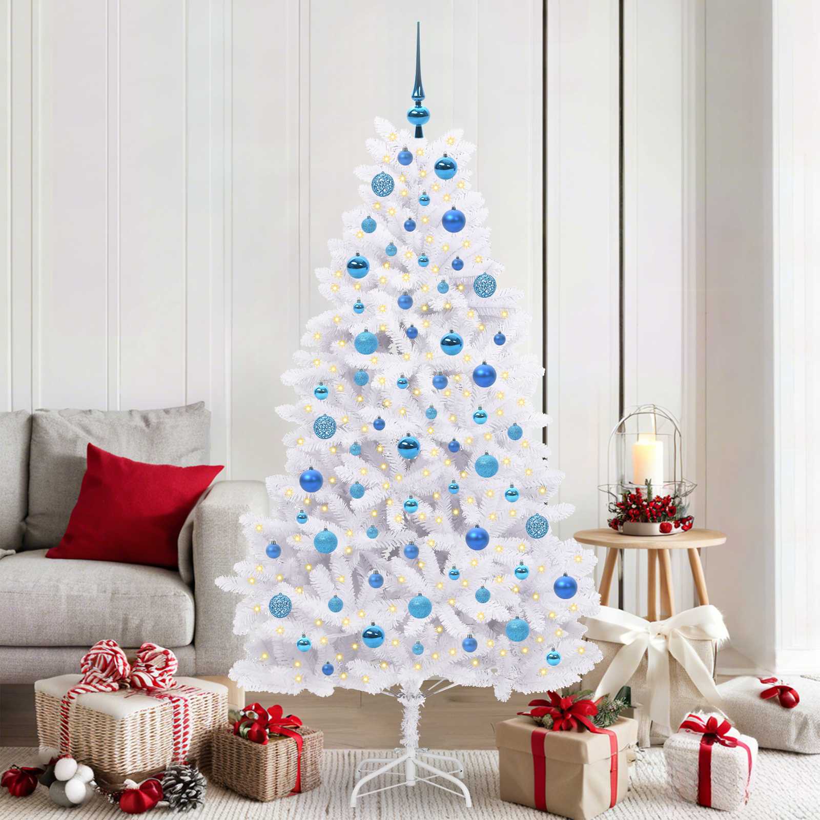 Künstlicher Klappbarer Weihnachtsbaum Weiß Pvc Und Stahl