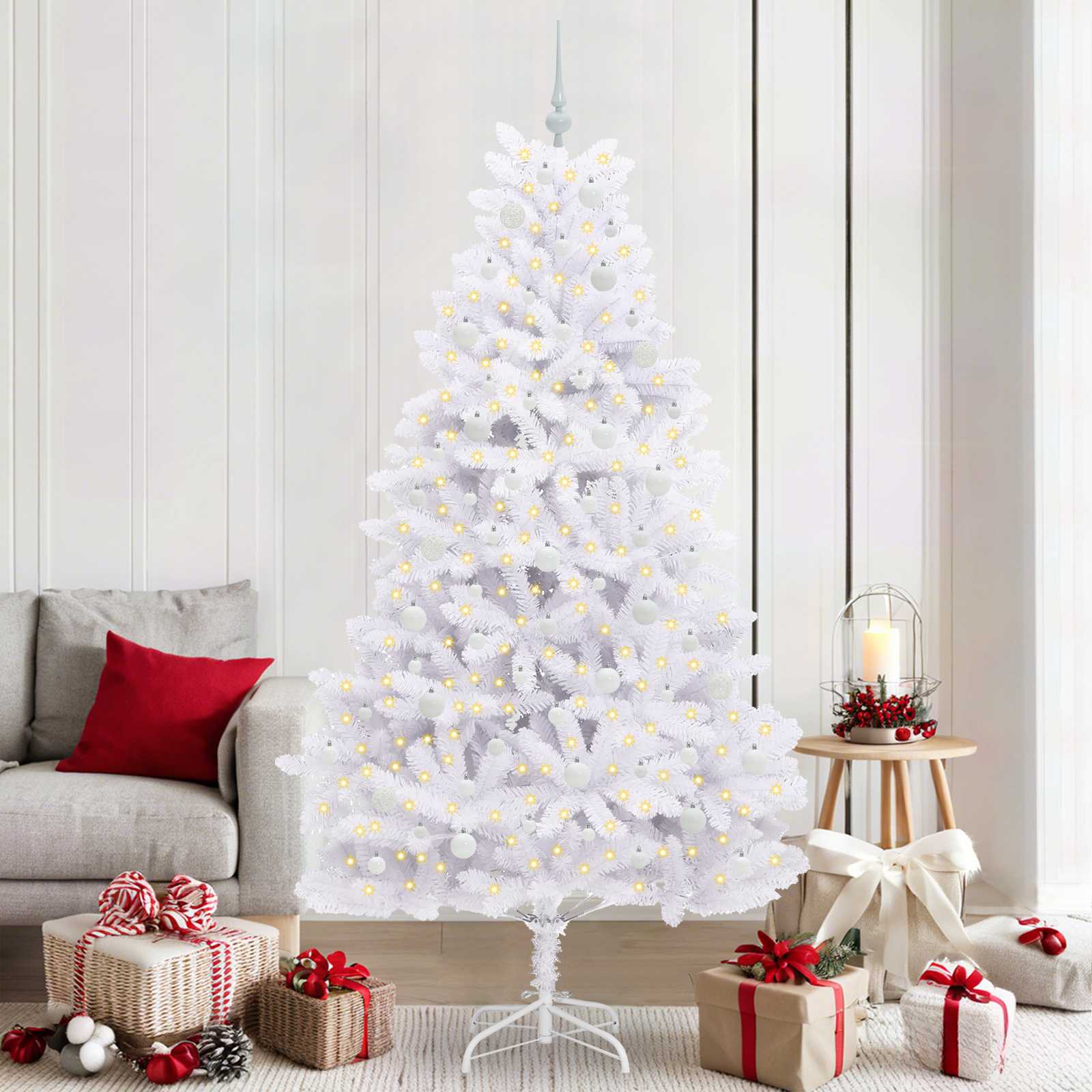 Künstlicher Klappbarer Weihnachtsbaum Weiß Pvc Und Stahl