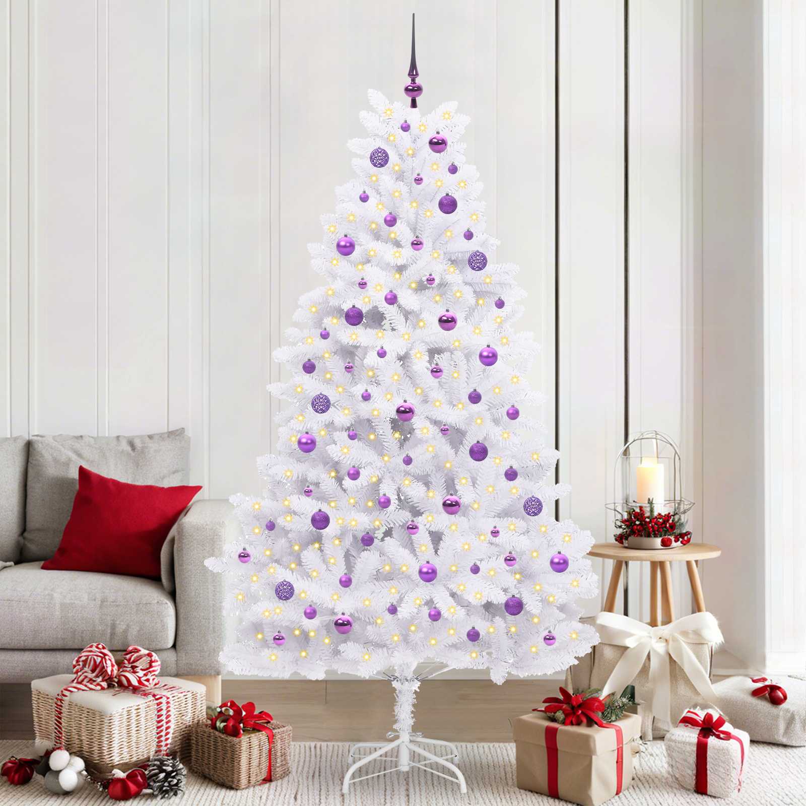 Künstlicher Klappbarer Weihnachtsbaum Weiß Pvc Und Stahl