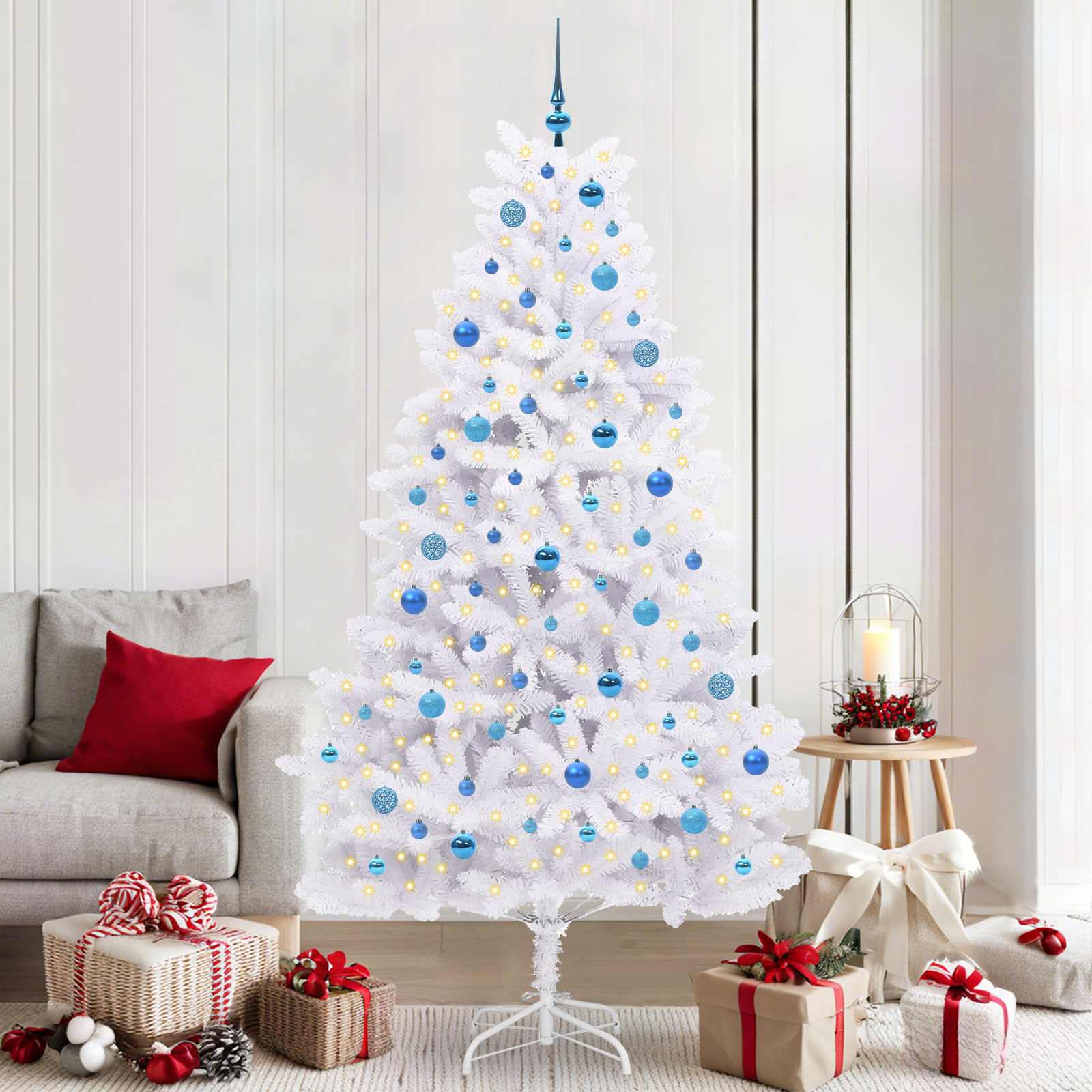 Künstlicher Klappbarer Weihnachtsbaum Weiß Pvc Und Stahl