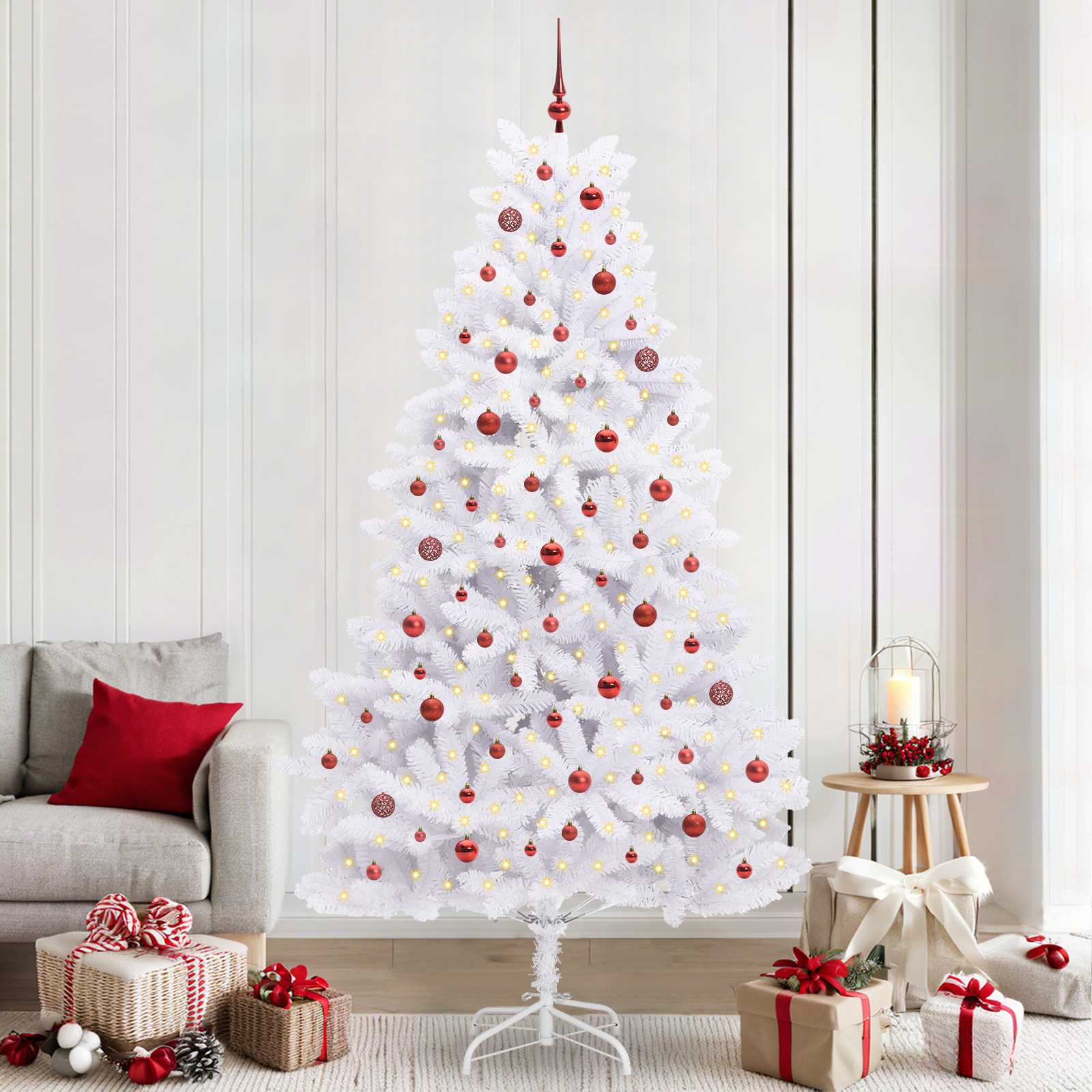 Künstlicher Klappbarer Weihnachtsbaum Weiß Pvc Und Stahl