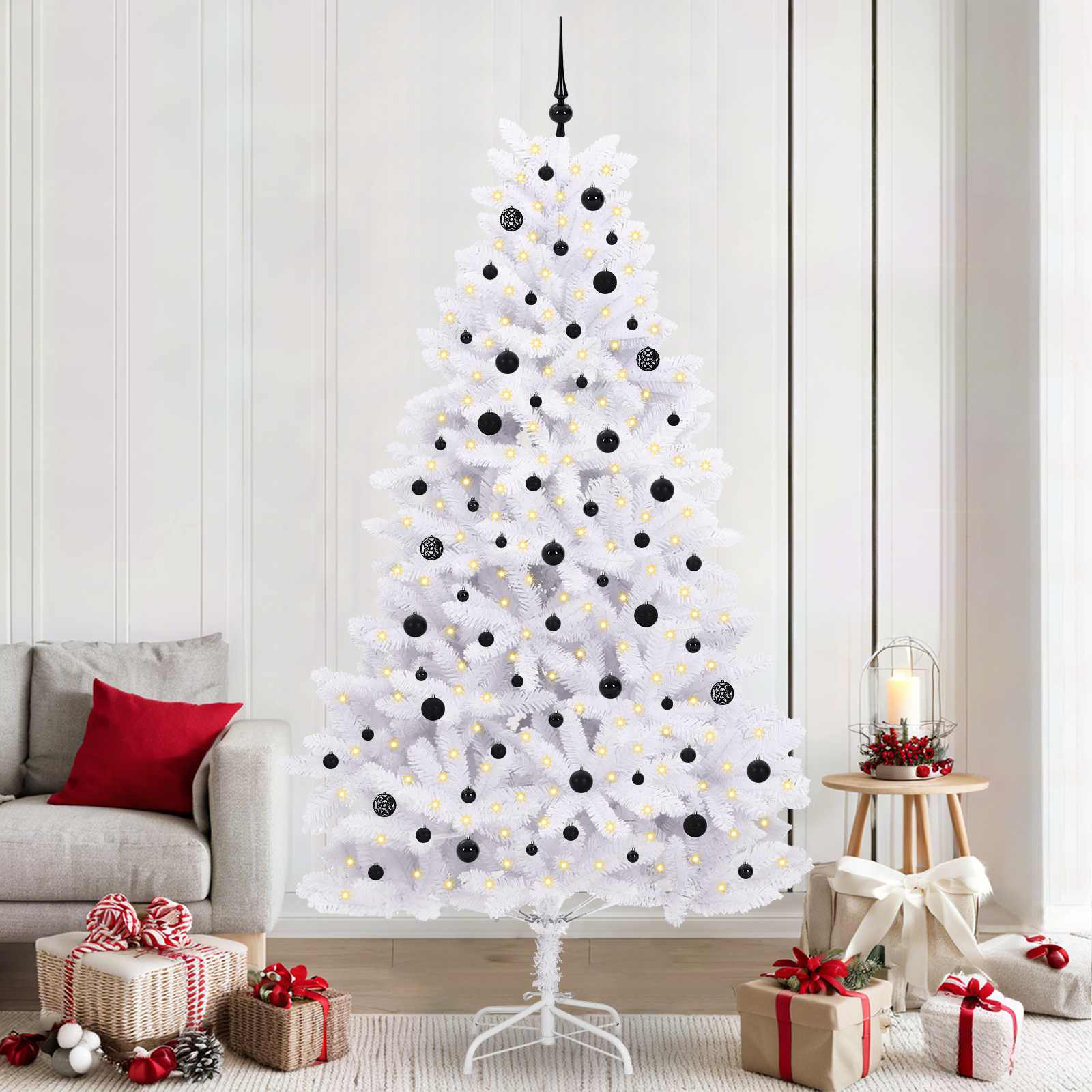 Künstlicher Klappbarer Weihnachtsbaum Weiß Pvc Und Stahl