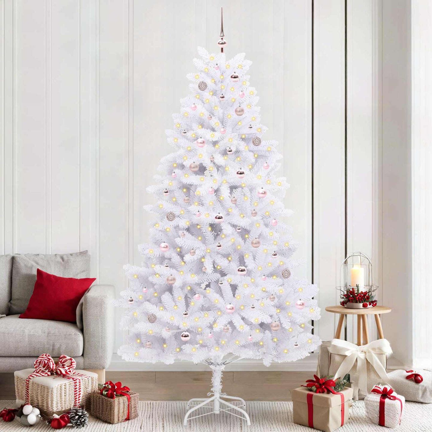 Künstlicher Klappbarer Weihnachtsbaum Weiß Pvc Und Stahl
