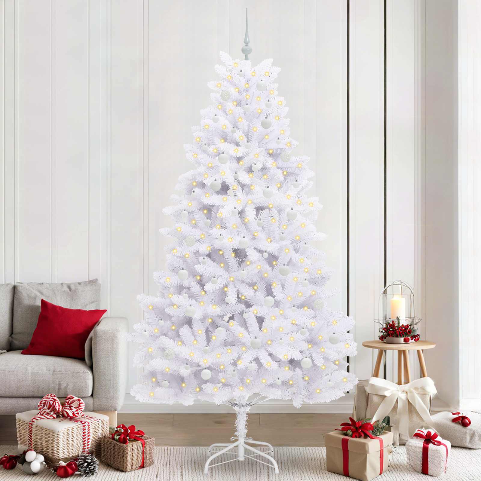 Künstlicher Klappbarer Weihnachtsbaum Weiß Pvc Und Stahl
