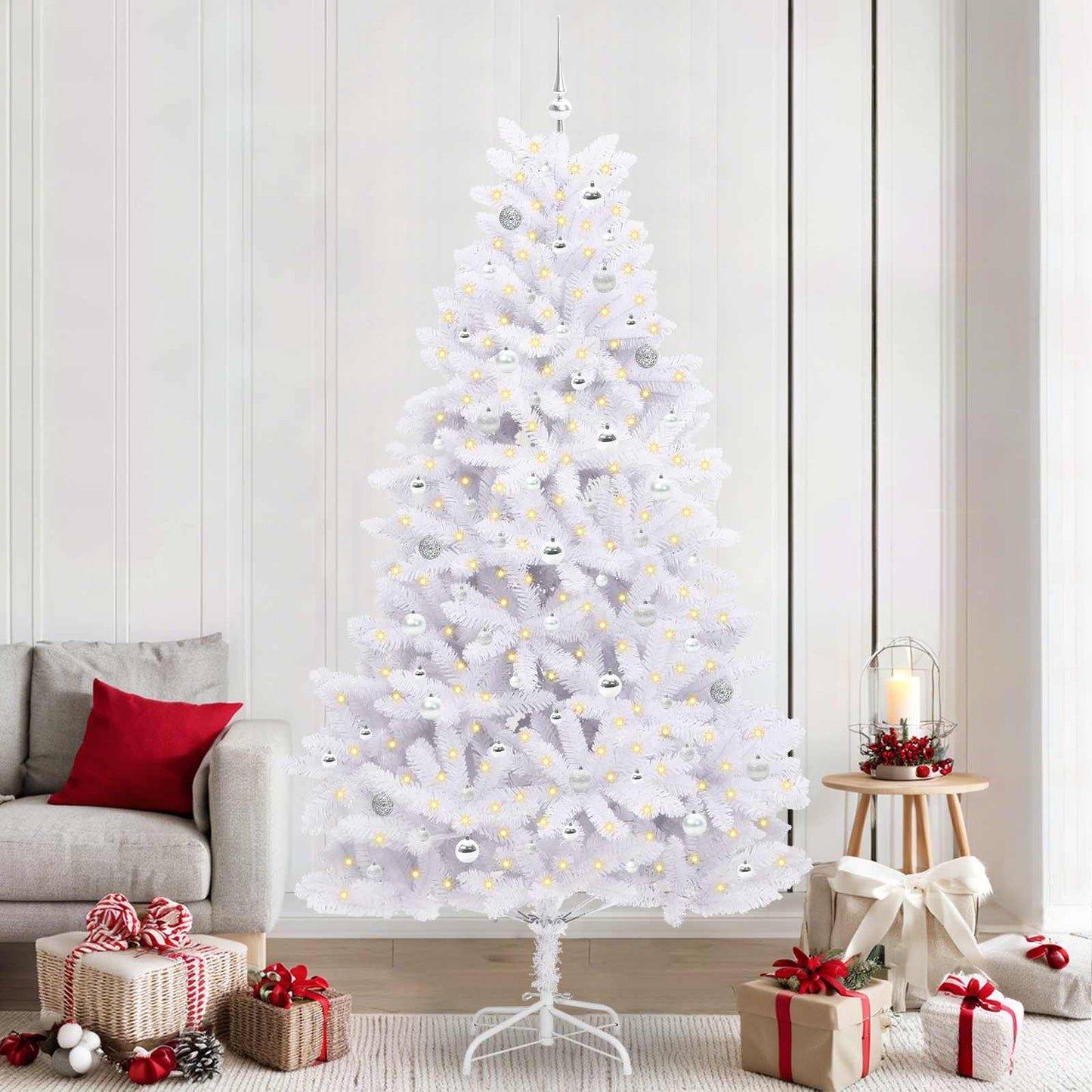 Künstlicher Klappbarer Weihnachtsbaum Weiß Pvc Und Stahl