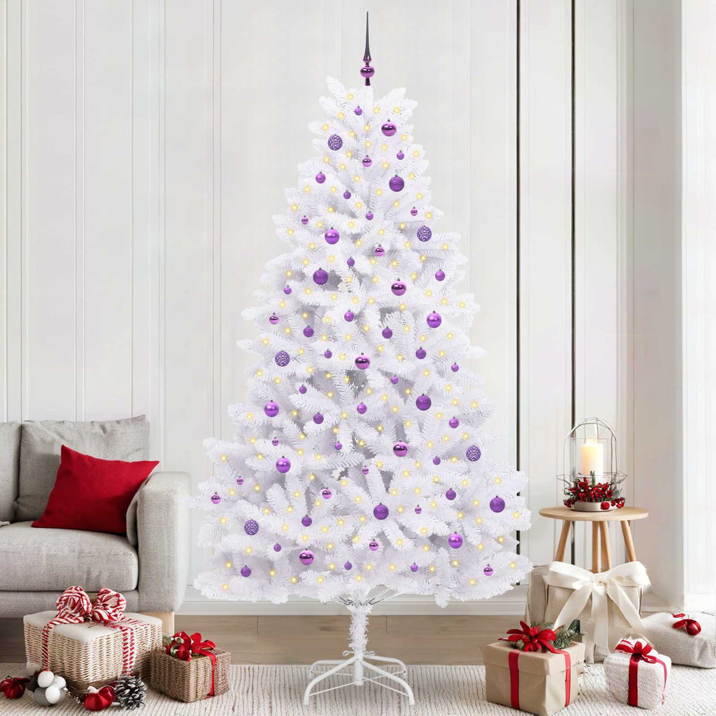 Künstlicher Klappbarer Weihnachtsbaum Weiß Pvc Und Stahl