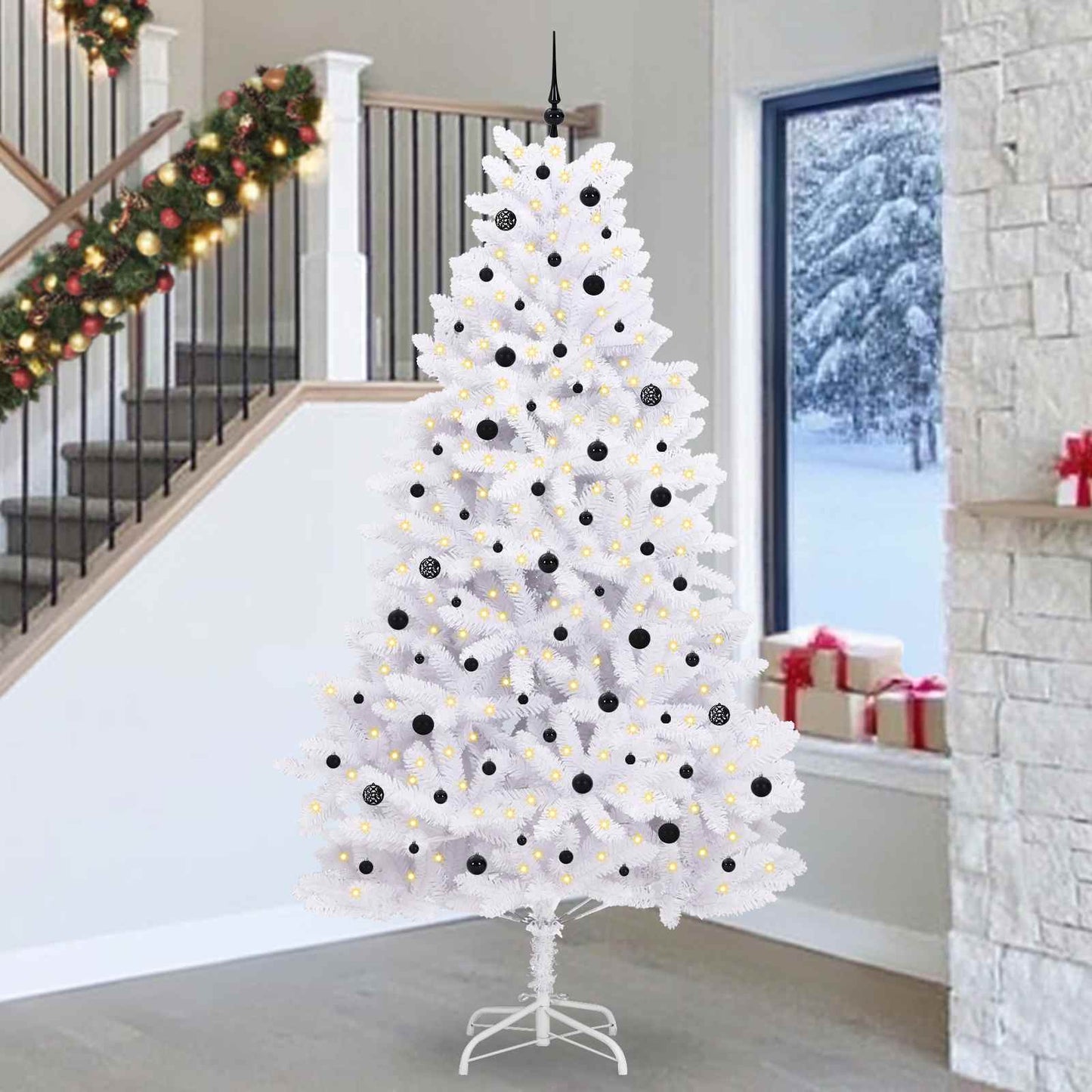 Künstlicher Klappbarer Weihnachtsbaum Weiß Pvc Und Stahl
