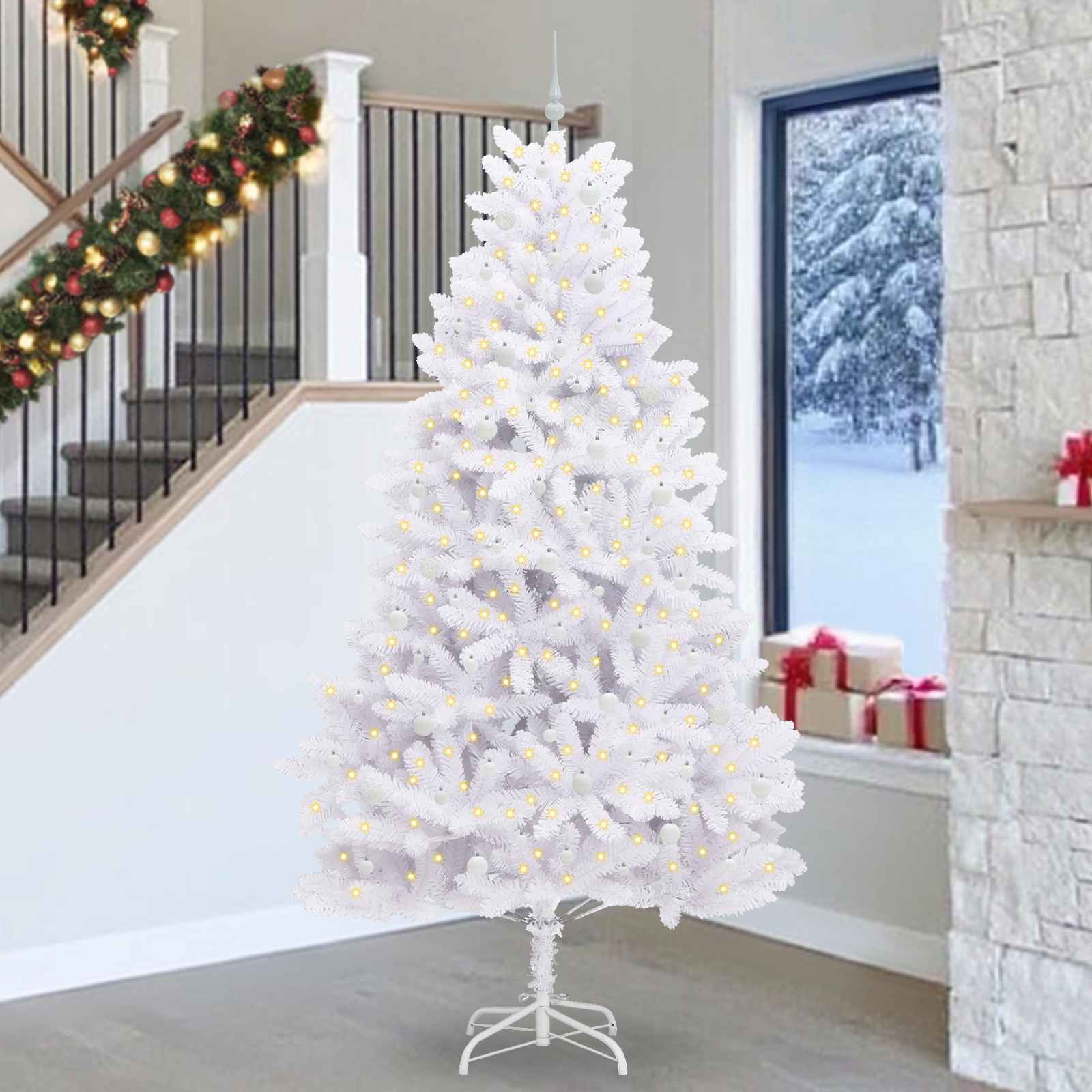 Künstlicher Klappbarer Weihnachtsbaum Weiß Pvc Und Stahl