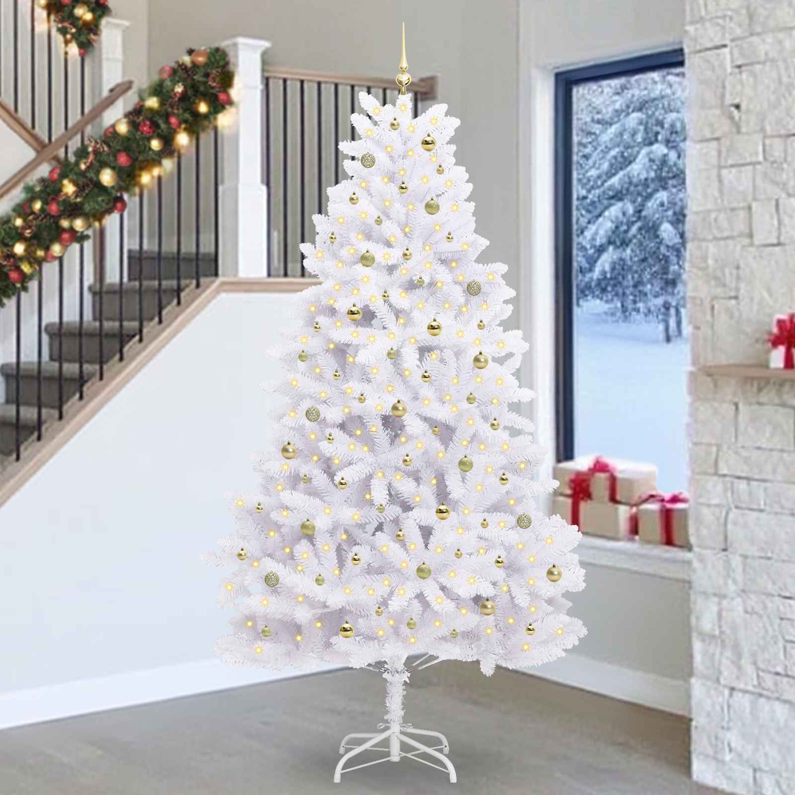Künstlicher Klappbarer Weihnachtsbaum Weiß Pvc Und Stahl