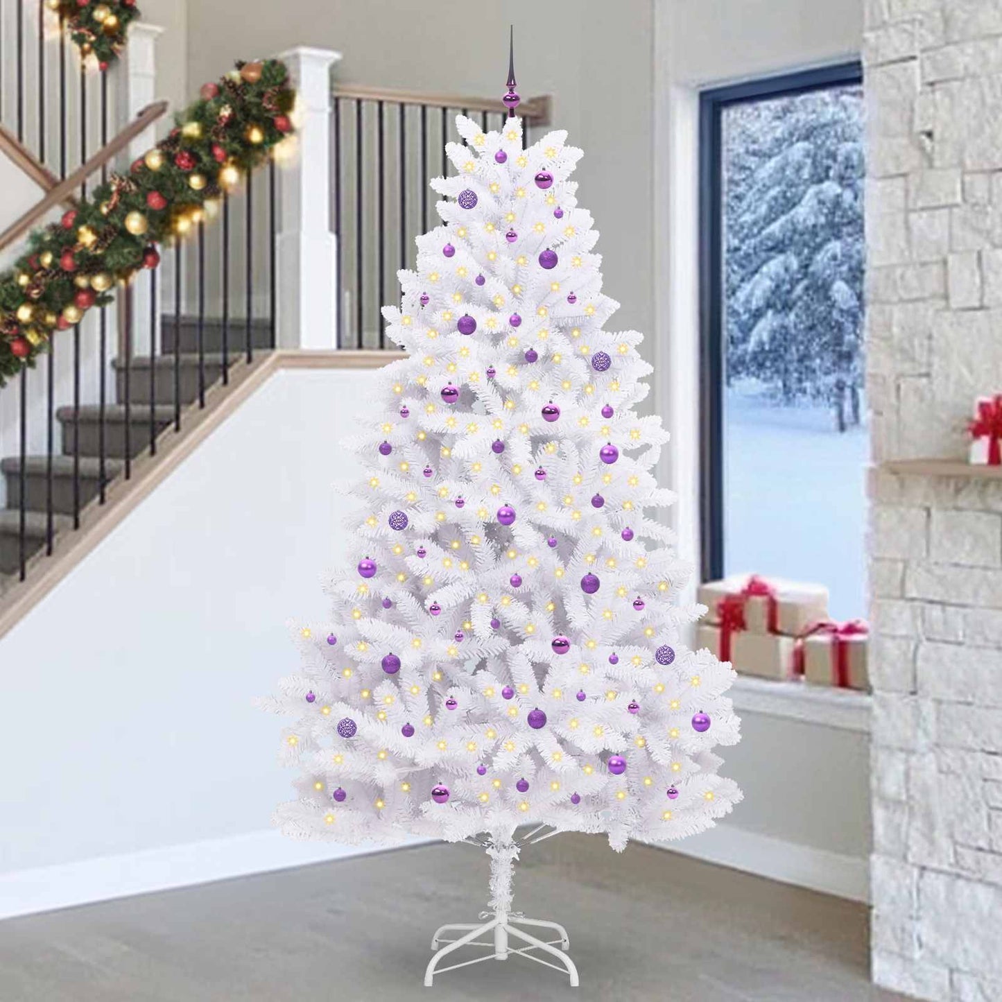 Künstlicher Klappbarer Weihnachtsbaum Weiß Pvc Und Stahl