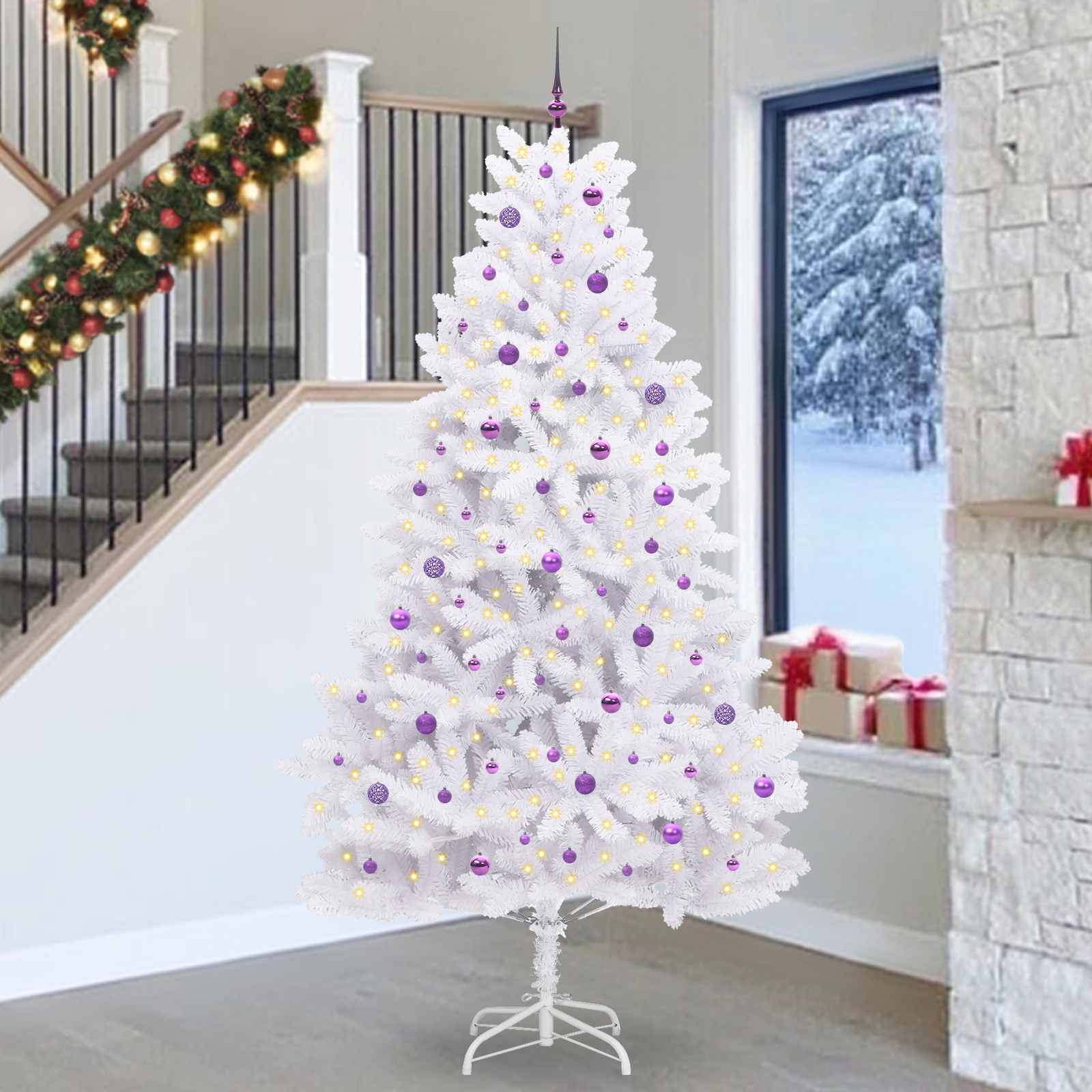 Künstlicher Klappbarer Weihnachtsbaum Weiß Pvc Und Stahl