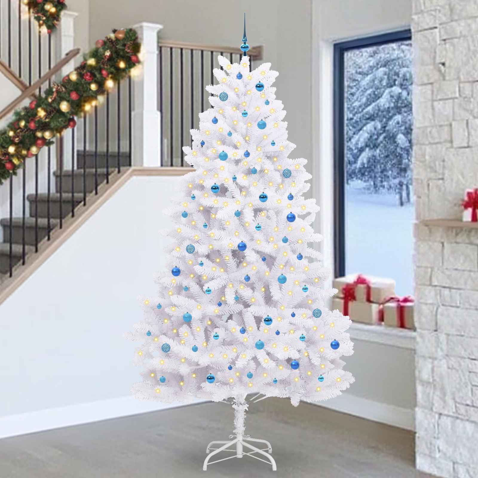 Künstlicher Klappbarer Weihnachtsbaum Weiß Pvc Und Stahl