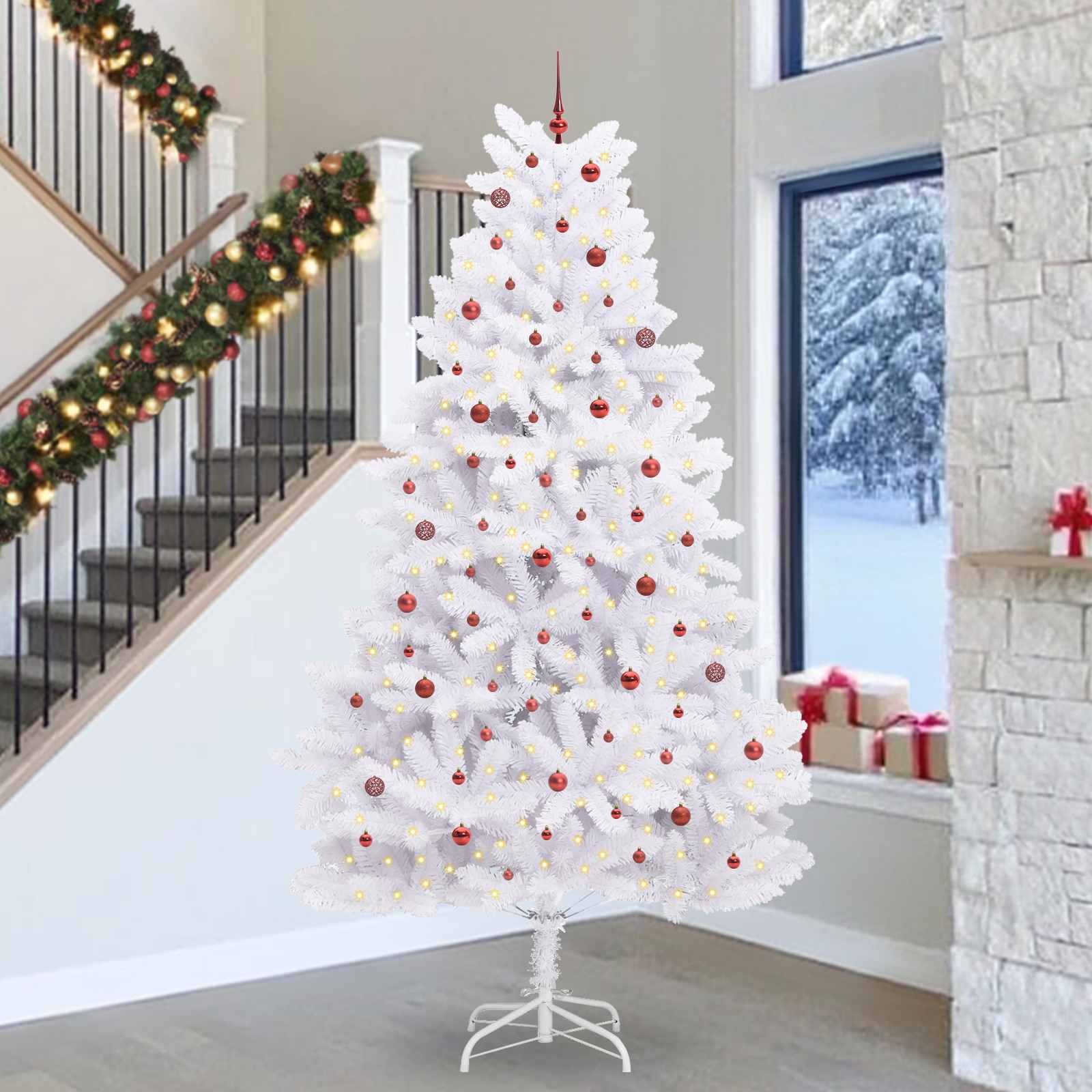 Künstlicher Klappbarer Weihnachtsbaum Weiß Pvc Und Stahl