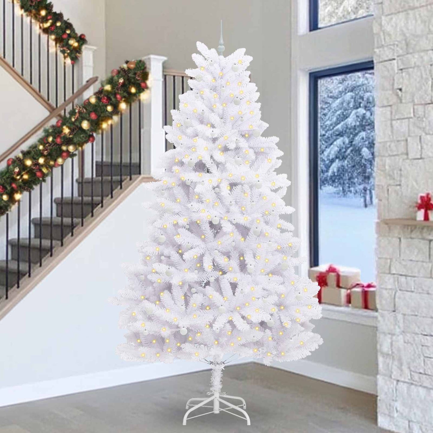 Künstlicher Klappbarer Weihnachtsbaum Weiß Pvc Und Stahl