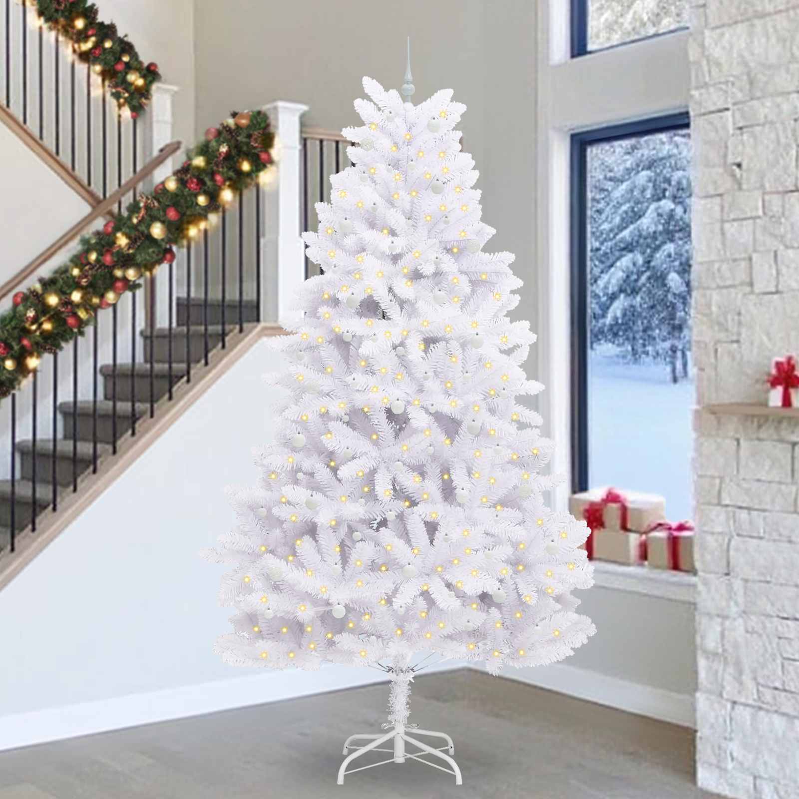 Künstlicher Klappbarer Weihnachtsbaum Weiß Pvc Und Stahl