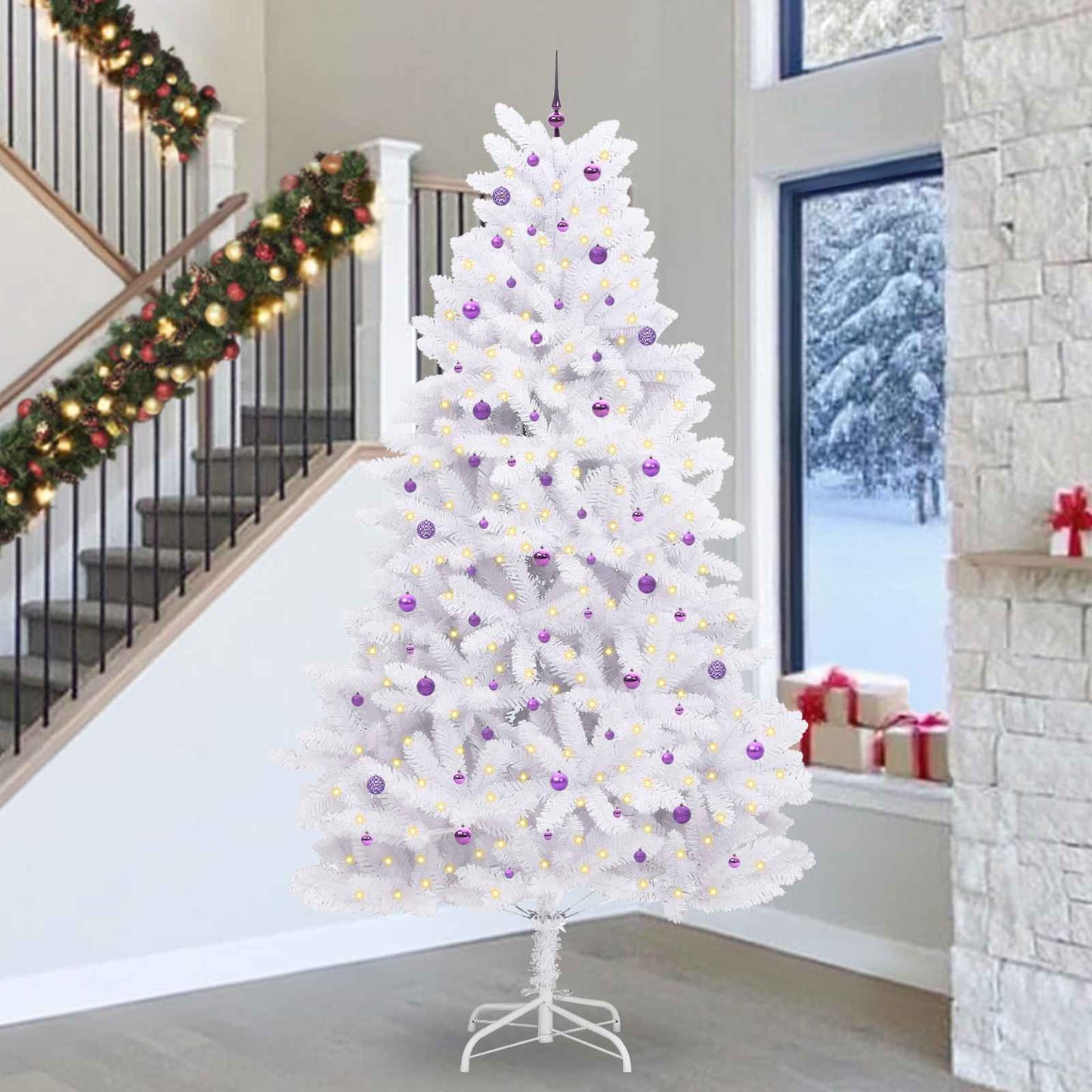 Künstlicher Klappbarer Weihnachtsbaum Weiß Pvc Und Stahl