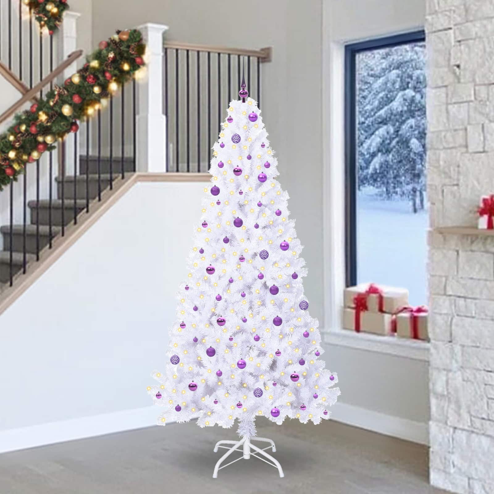 Künstlicher Weihnachtsbaum Weiß Pvc Und Stahl