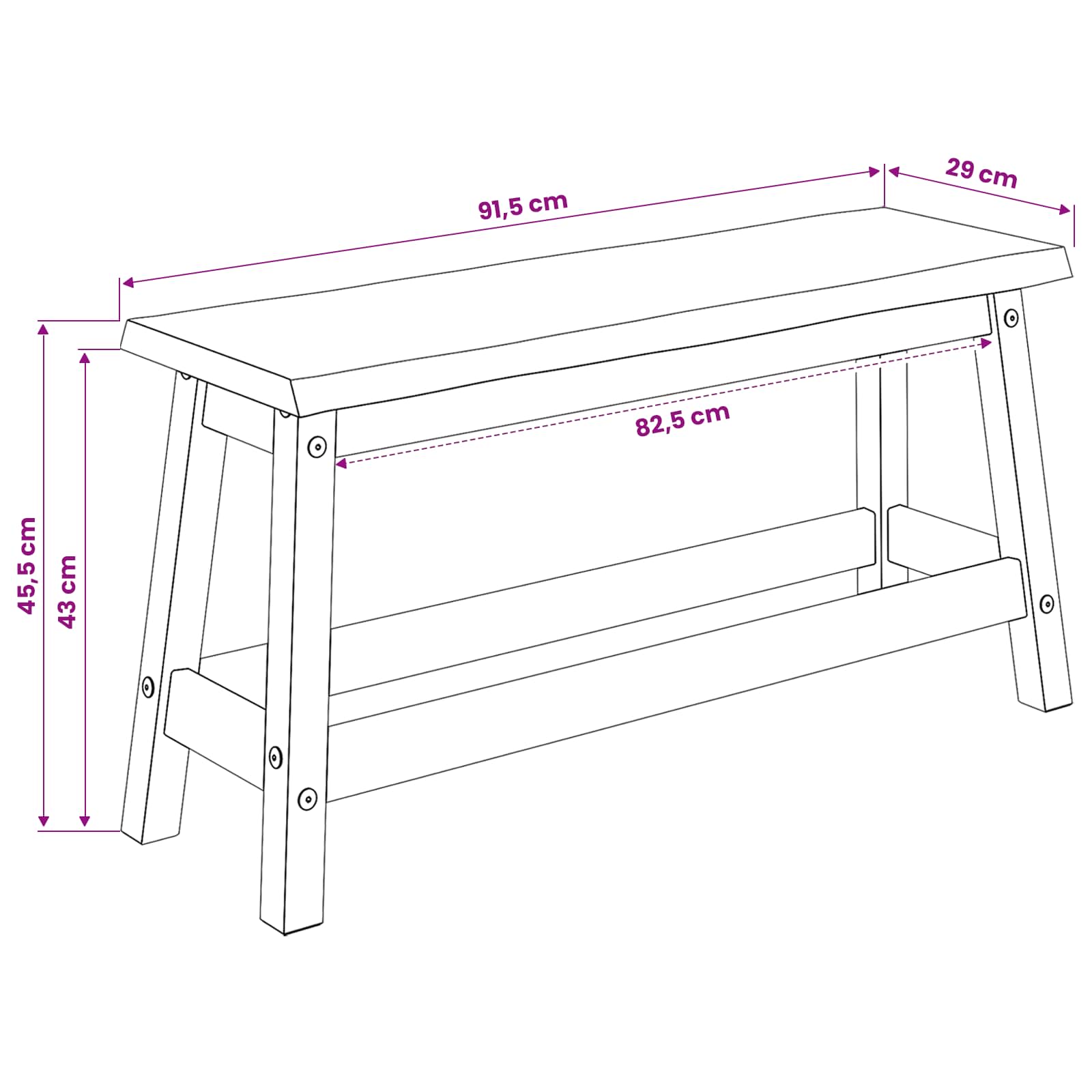 Esstischbank Ekai 91,5 X 29 X 45,5 Cm
