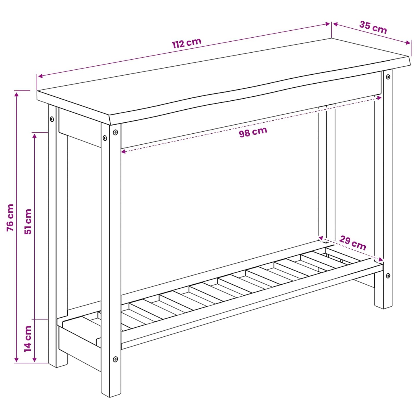 Konsolentisch Mit Regal Ekai 112 X 35 X 76 Cm