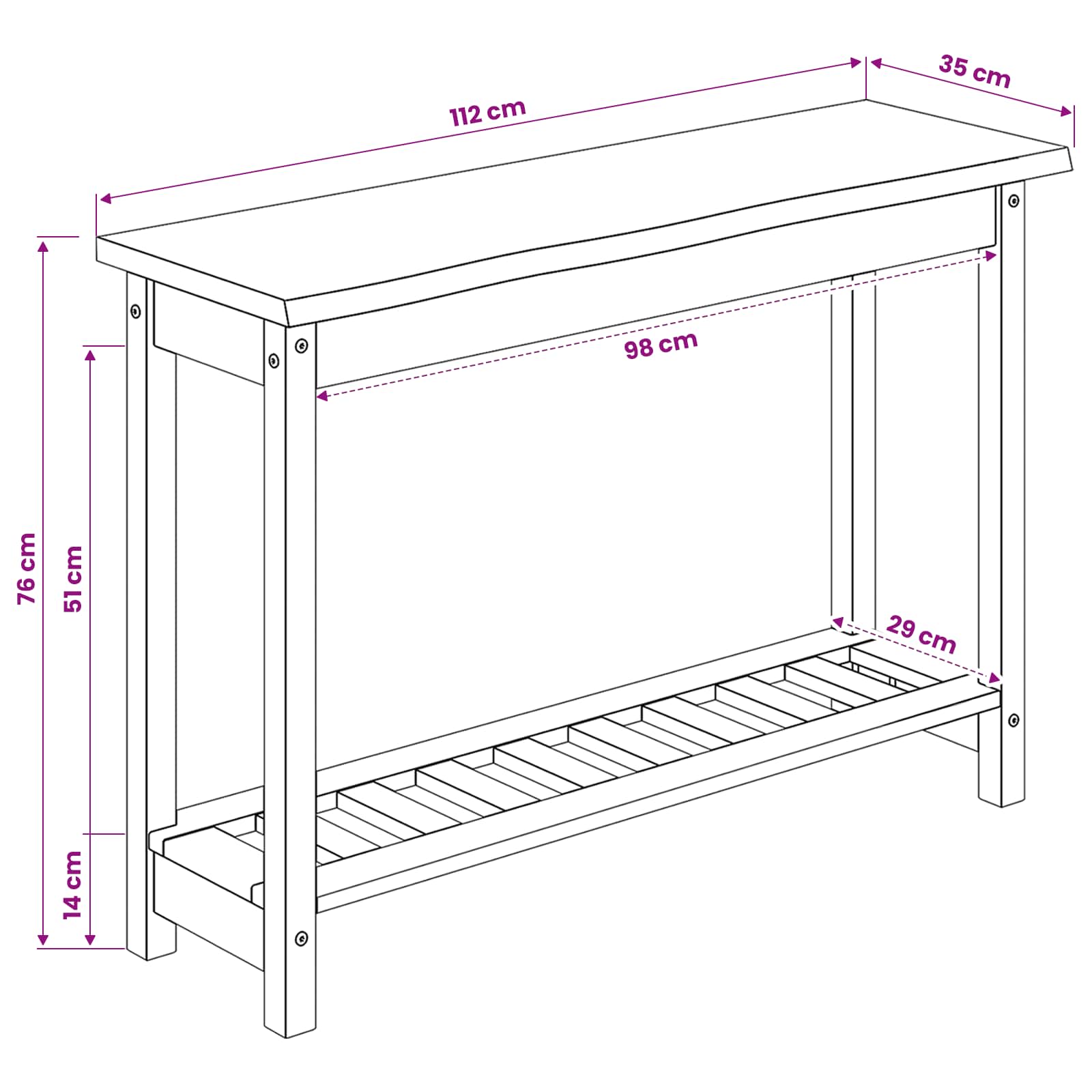 Konsolentisch Mit Regal Ekai 112 X 35 X 76 Cm