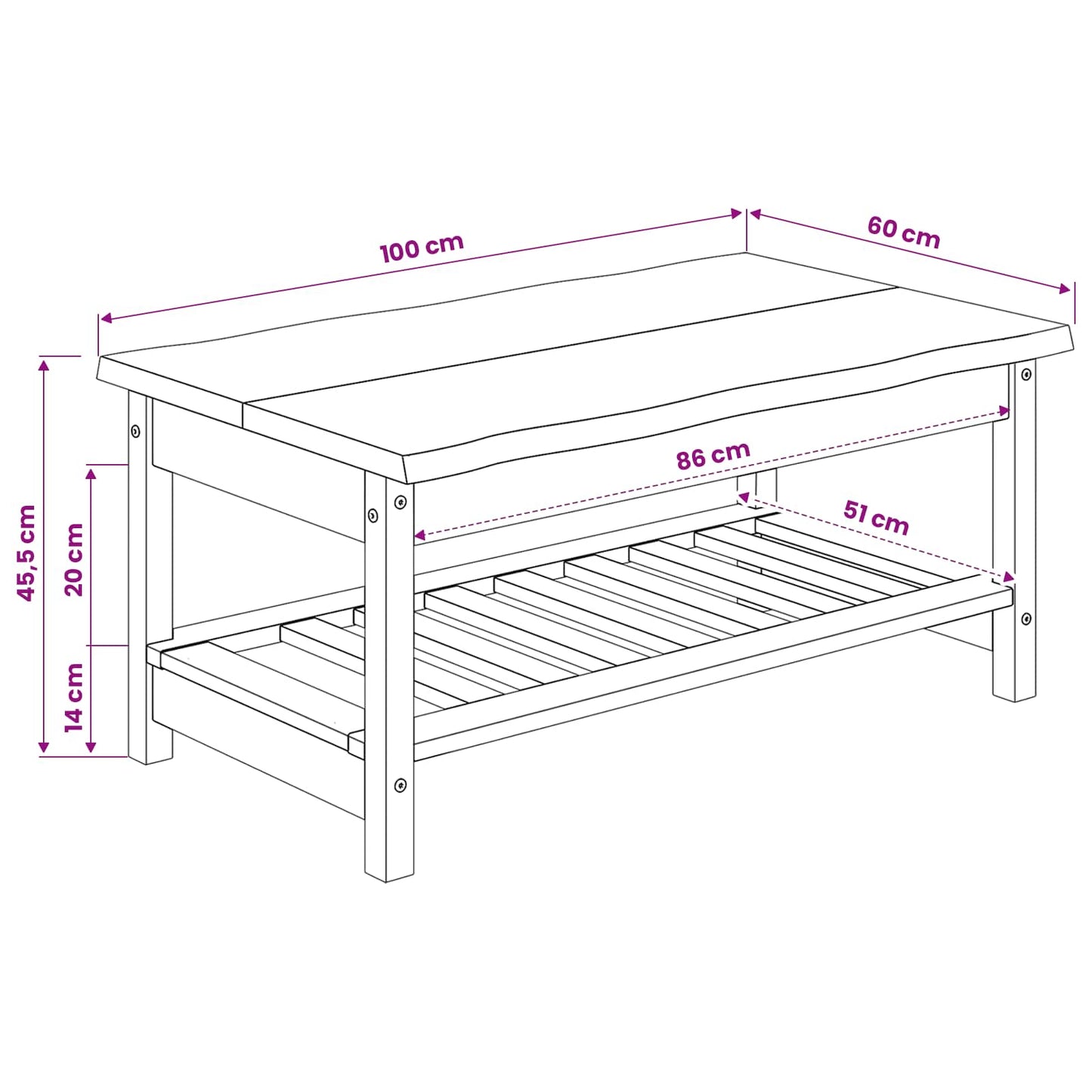 Couchtisch Ekai 100 X 60 X 45,5 Cm Massives Kiefernholz