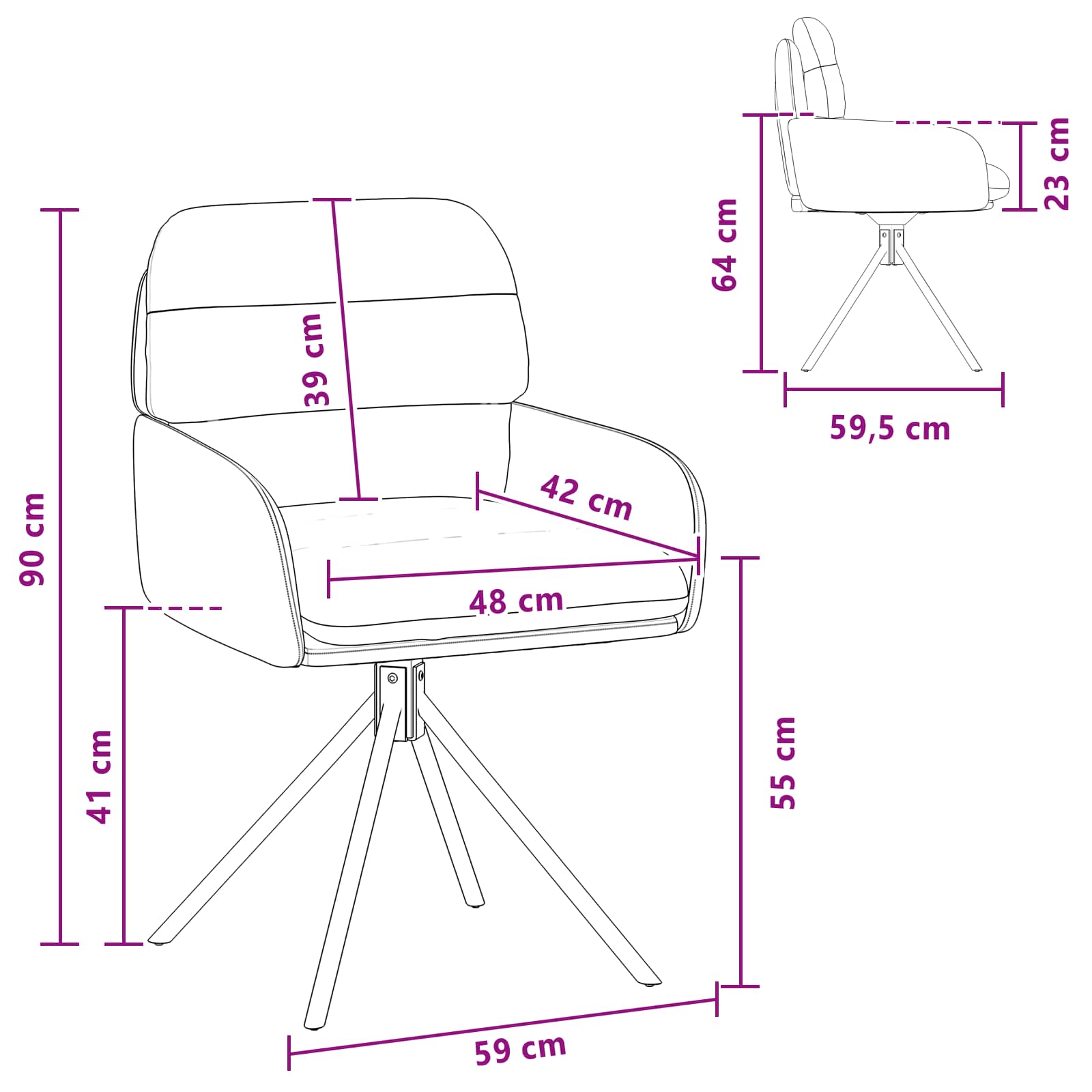 Drehstuhl Esszimmer 4 Pcs Kunstleder 59 X 59,5 X 90 Cm