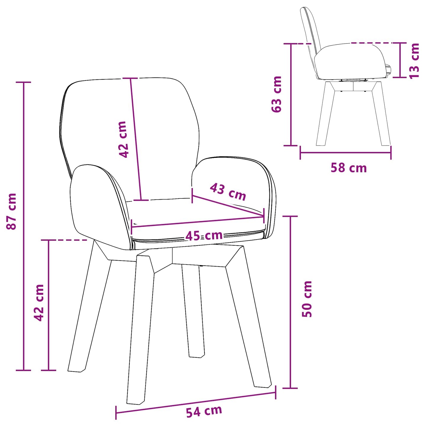 Drehstuhl Esszimmer 4 Pcs Bouclé 54 X 58 X 87 Cm