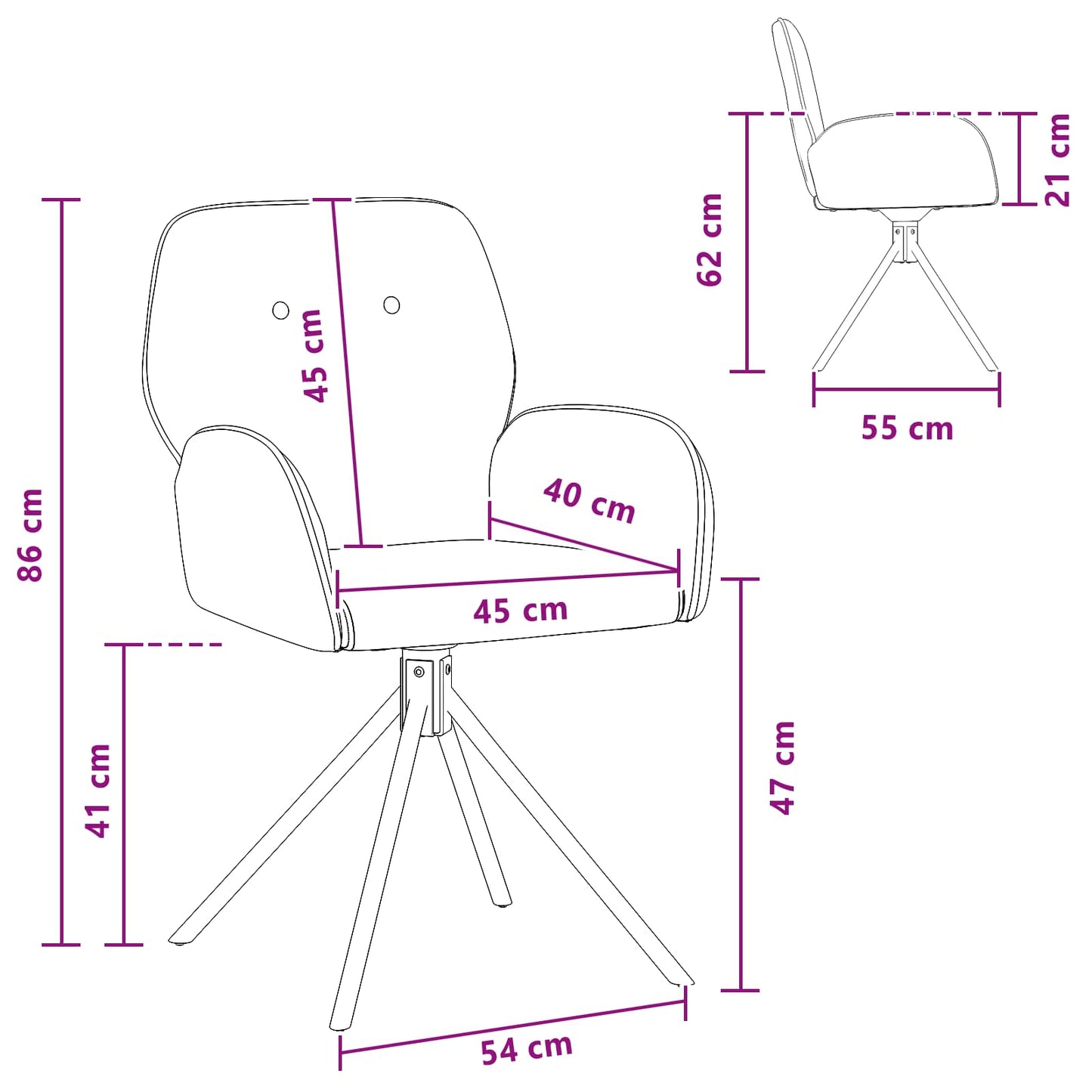 Drehstuhl Esszimmer 4 Pcs Kunstwildleder 54 X 55 X 86 Cm