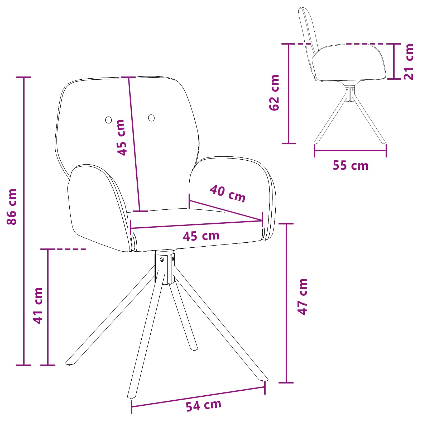 Drehstuhl Esszimmer 4 Pcs Kunstwildleder 54 X 55 X 86 Cm