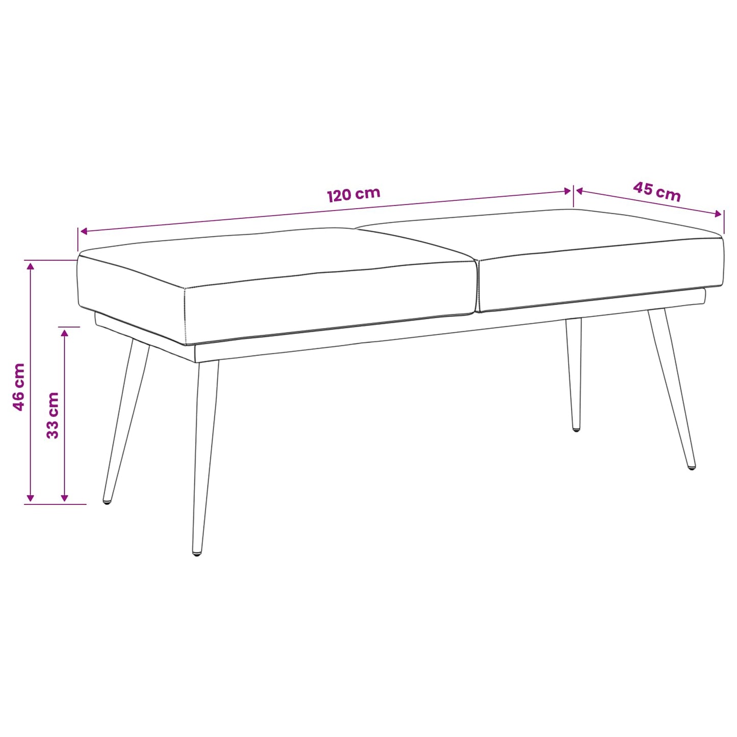 Doppellagige Bank 120 X 45 X 46 Cm Samt