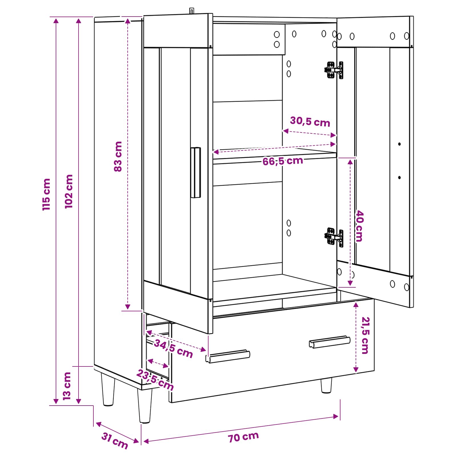 Highboard Artisan-Eiche 70 X 31 X 115 Cm Holzwerkstoff