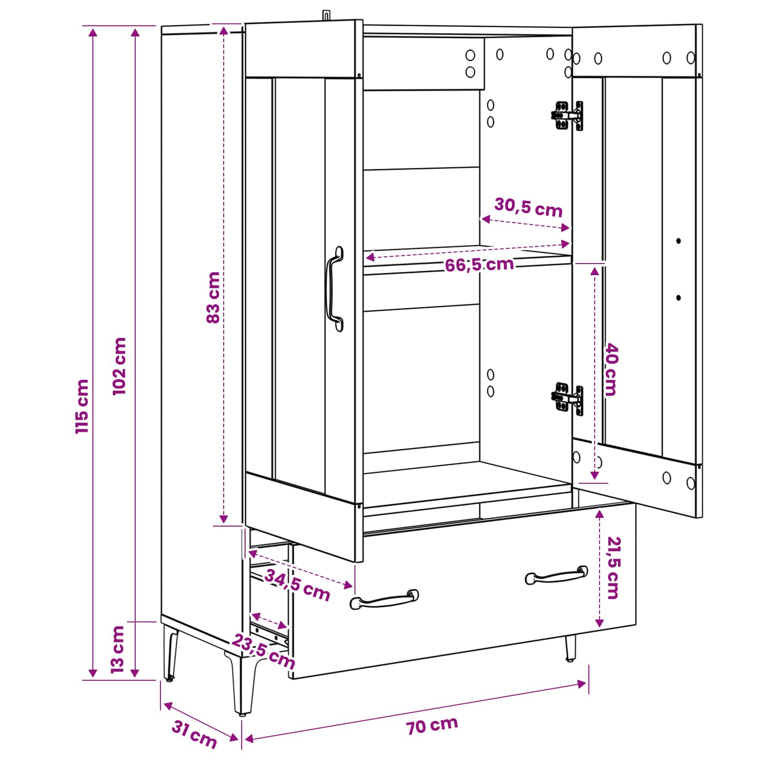 Highboard 70 X 31 X 115 Cm Holzwerkstoff