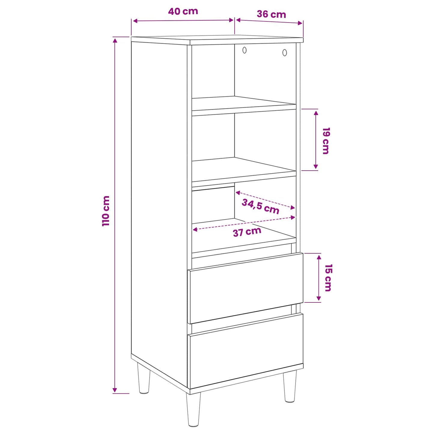Highboard 40 X 36 X 110 Cm Holzwerkstoff