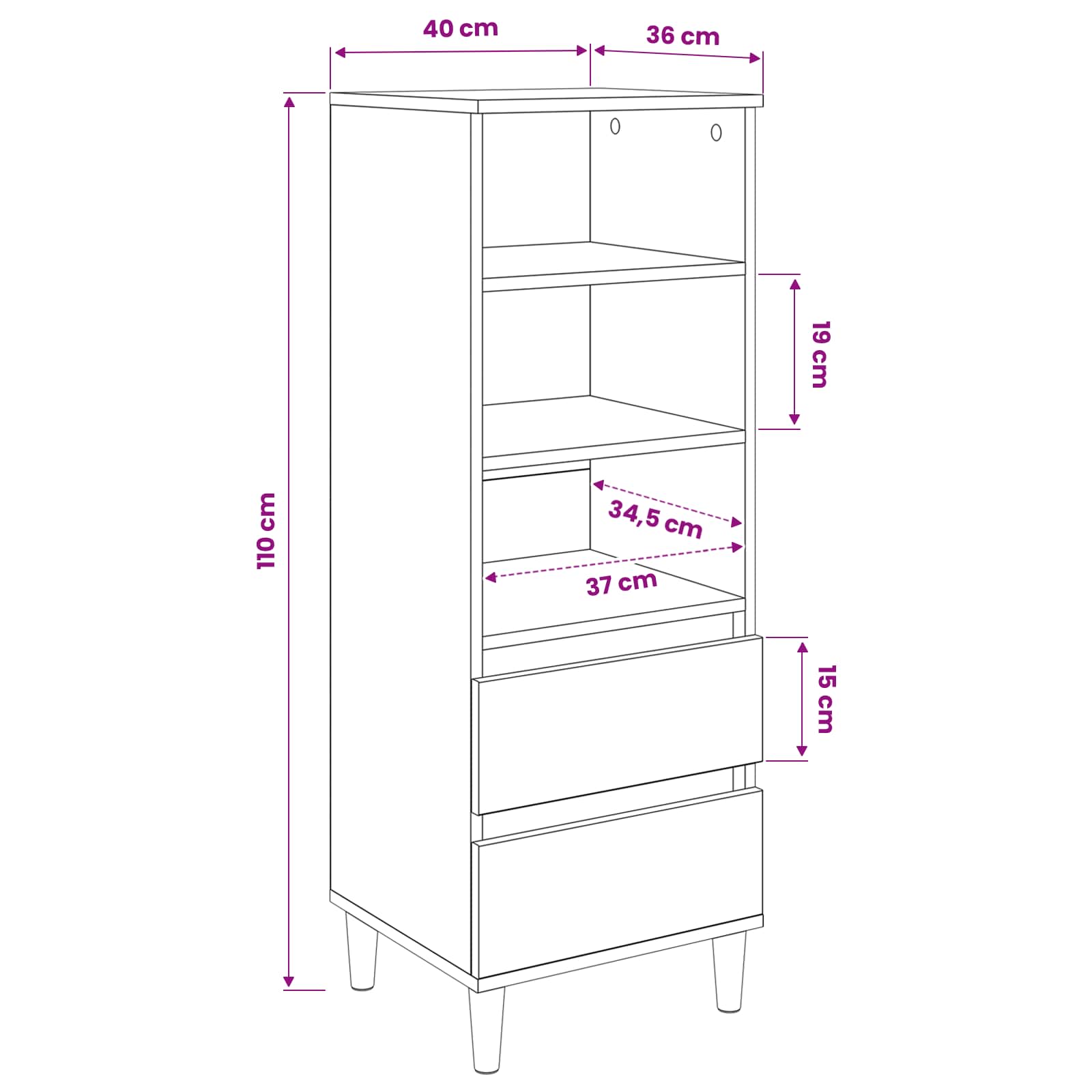 Highboard 40 X 36 X 110 Cm Holzwerkstoff