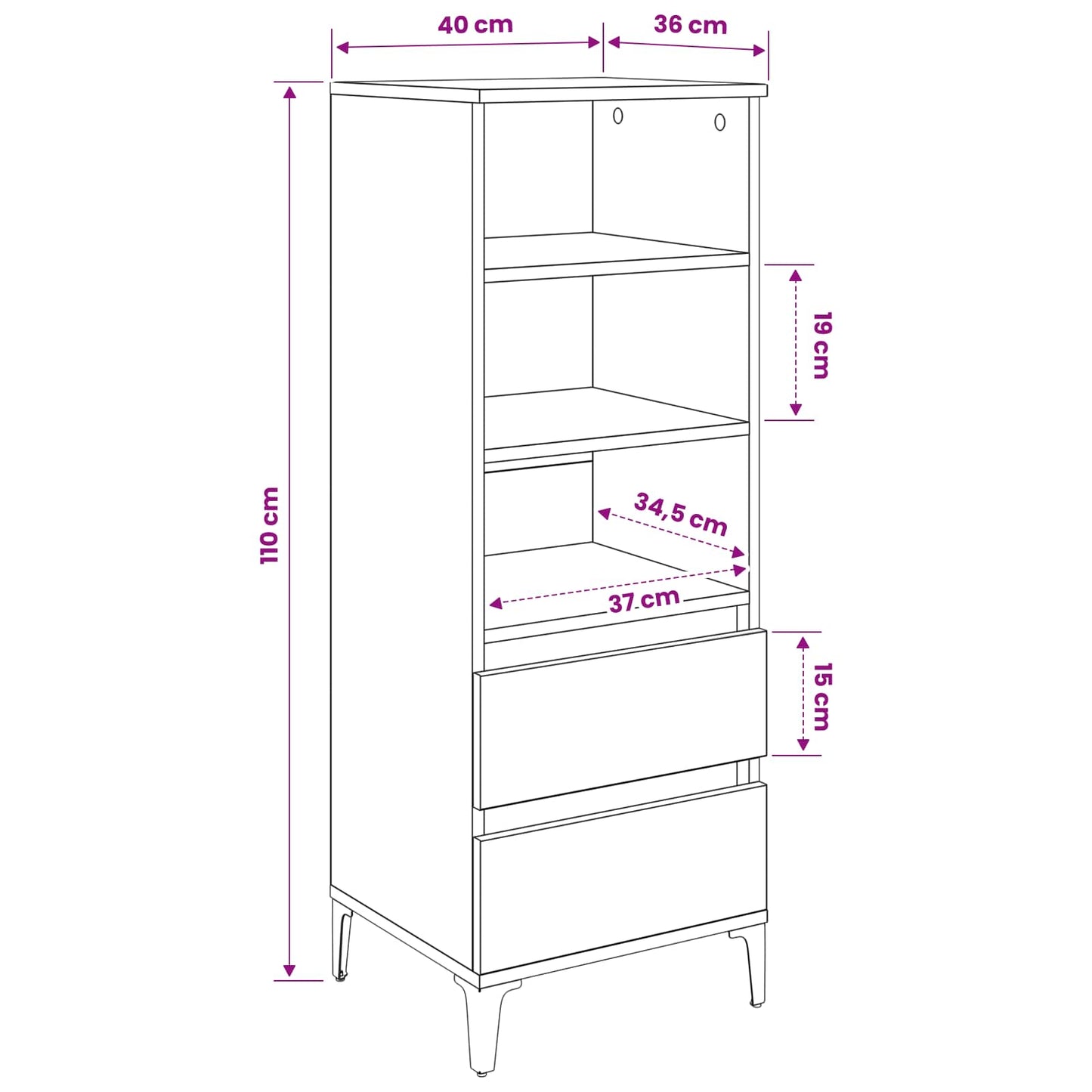 Highboard 40 X 36 X 110 Cm Holzwerkstoff