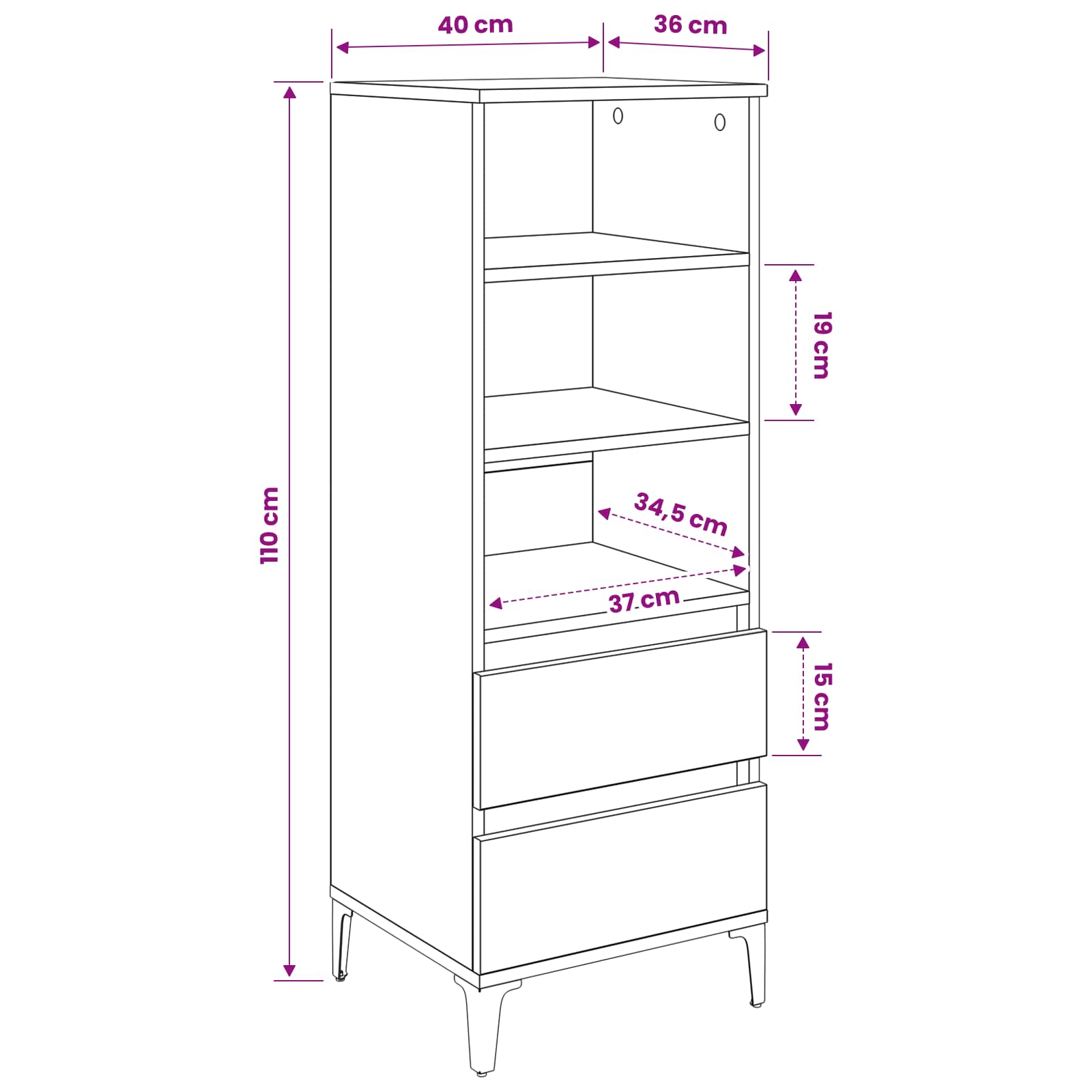 Highboard 40 X 36 X 110 Cm Holzwerkstoff