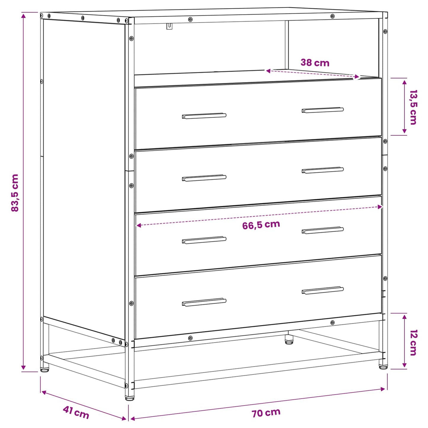 Schubladenschrank 4-Schublade 70 X 41 X 83,5 Cm