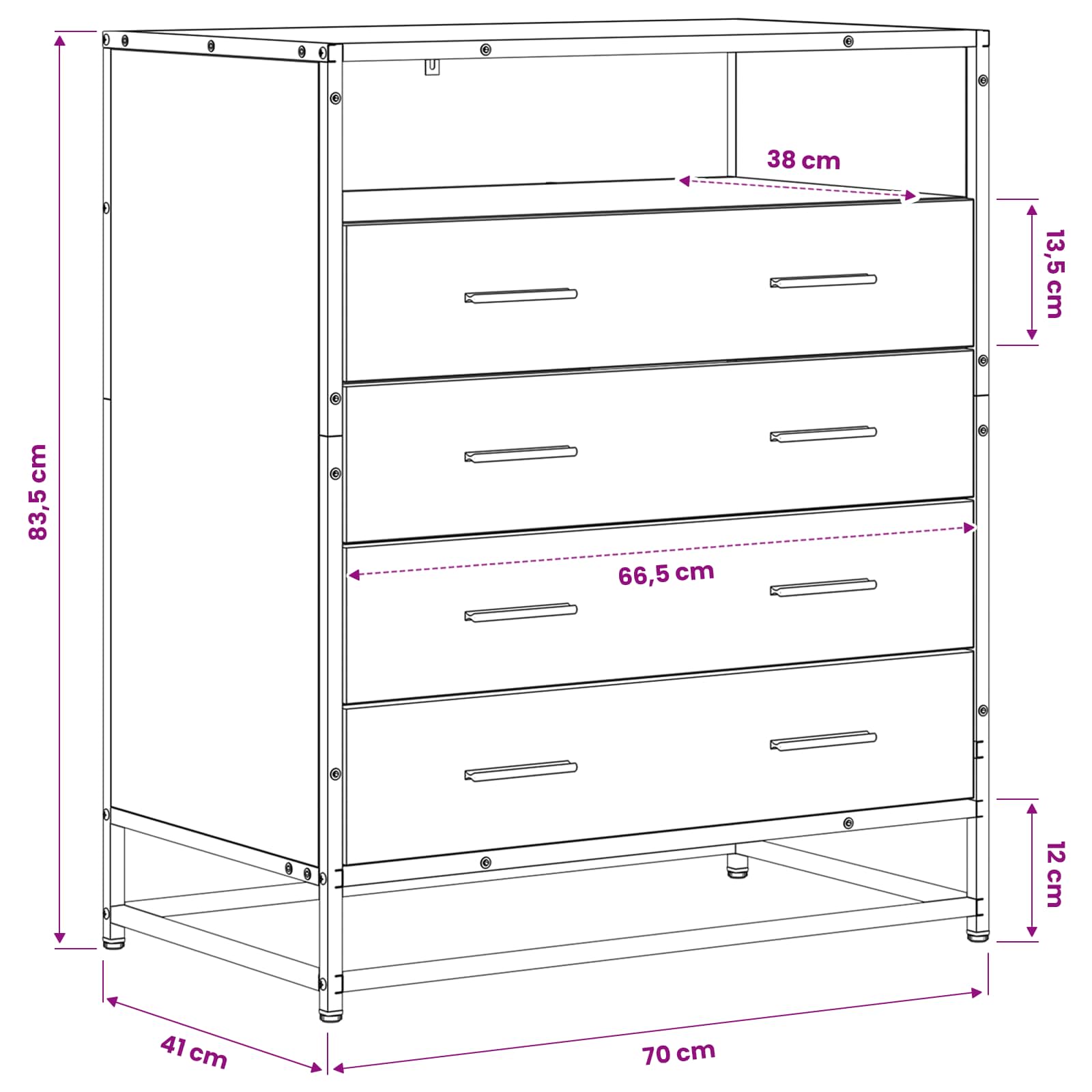 Schubladenschrank 4-Schublade 70 X 41 X 83,5 Cm