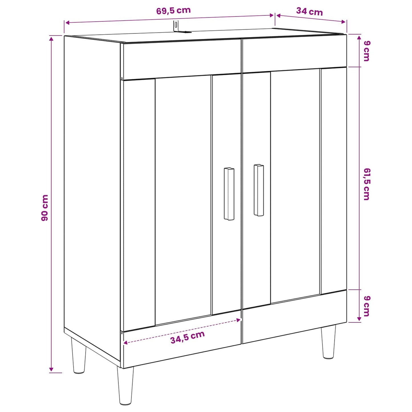 Sideboard 69,5 X 34 X 90 Cm Holzwerkstoff