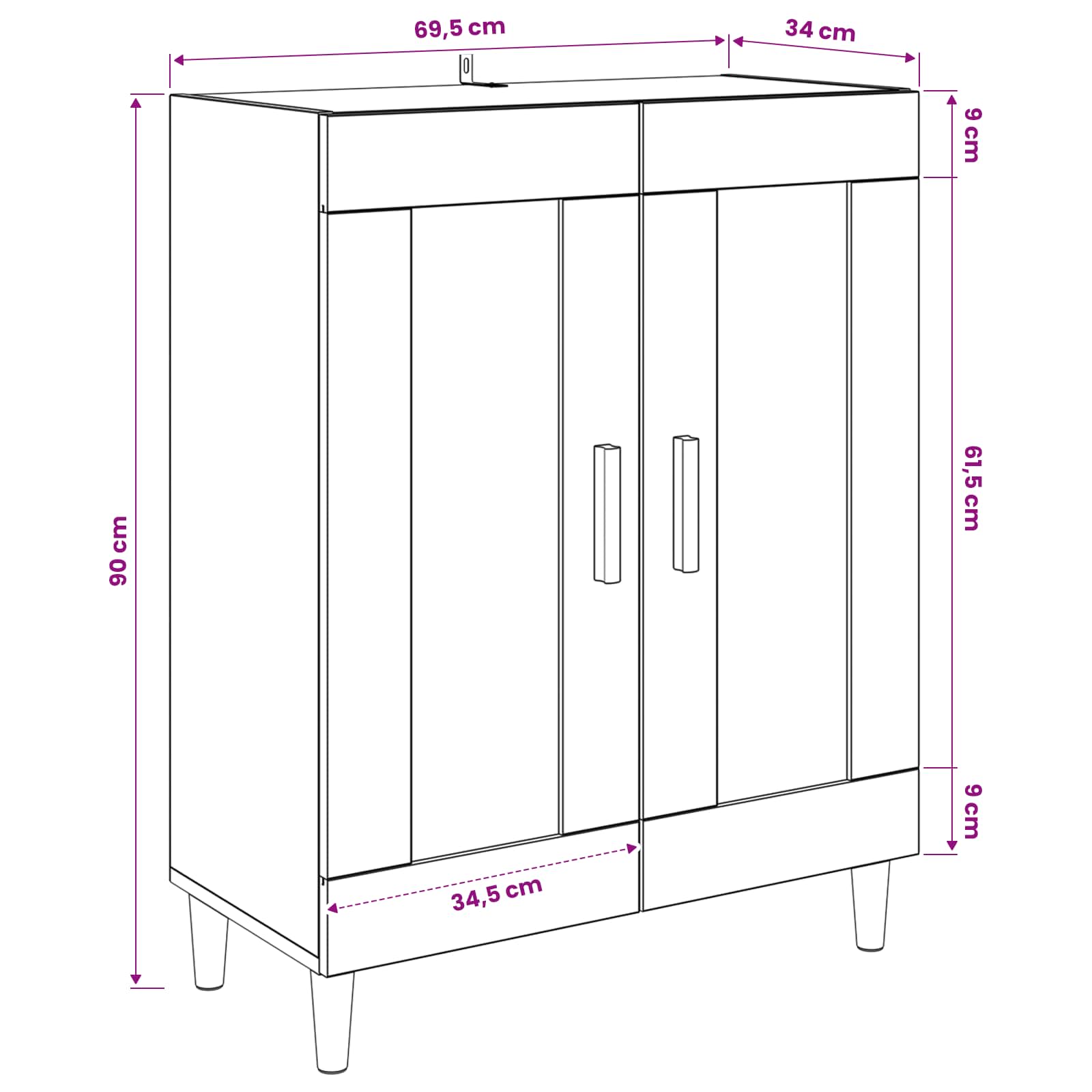 Sideboard 69,5 X 34 X 90 Cm Holzwerkstoff