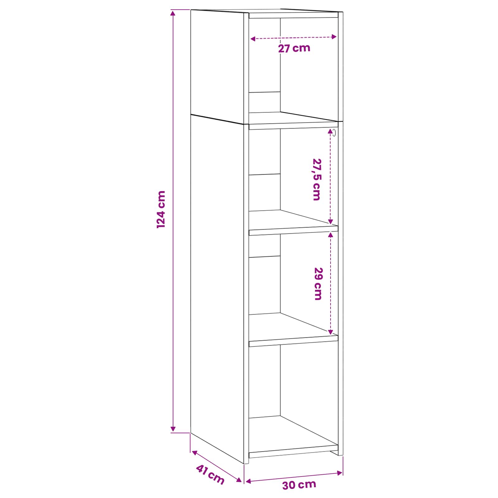 Highboard 30 X 41 X 124 Cm Holzwerkstoff