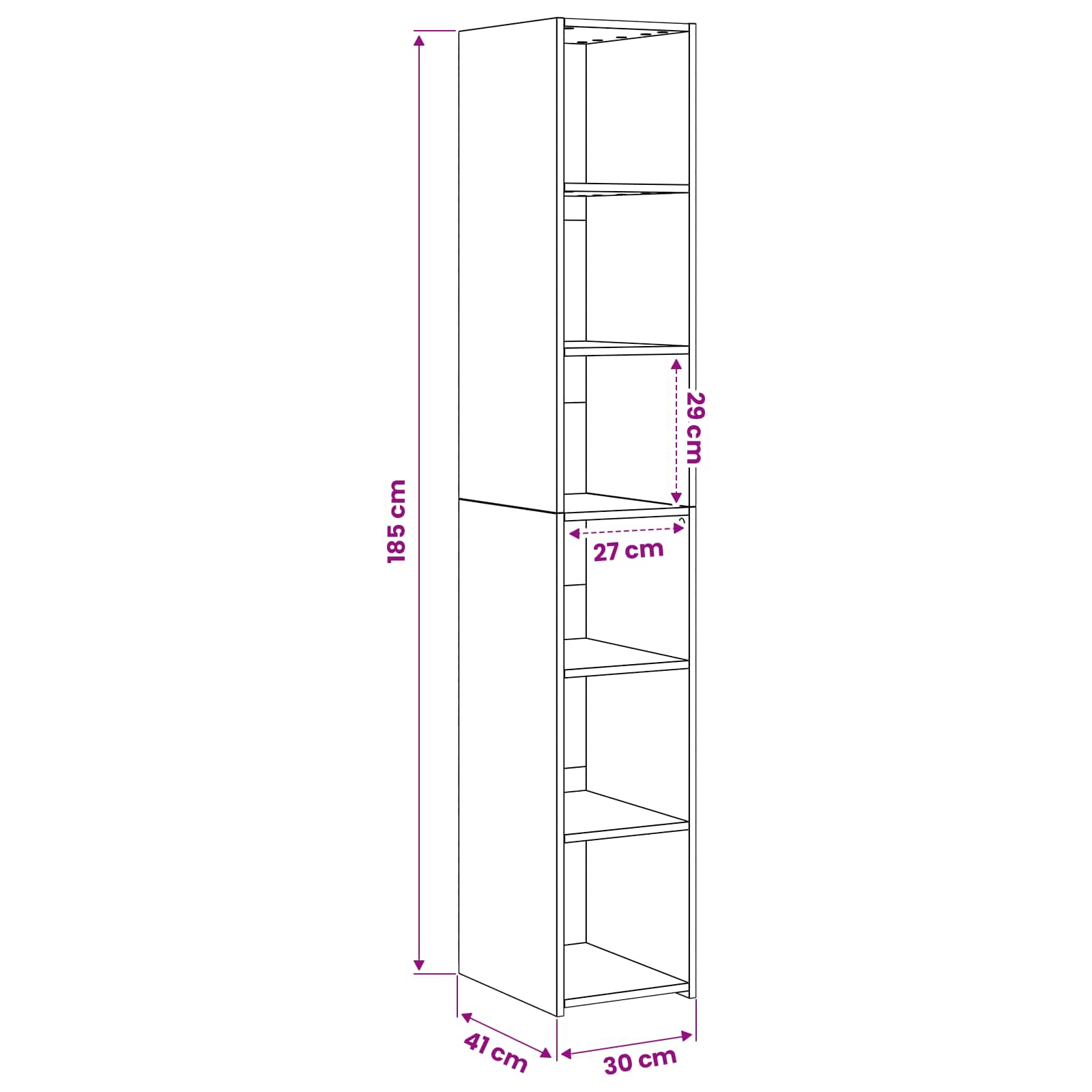 Highboard Artisan-Eiche 30 X 41 X 185 Cm Holzwerkstoff
