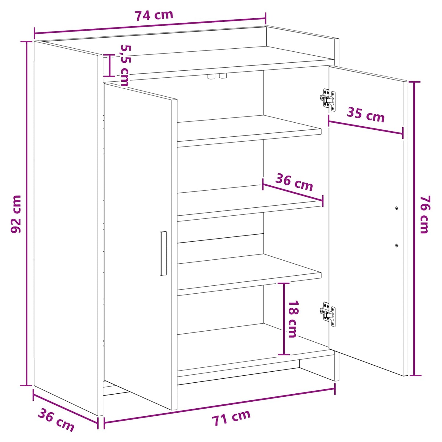 Schuhschrank Mit Speicher 73,5 X 36 X 92 Cm Holzwerkstoff