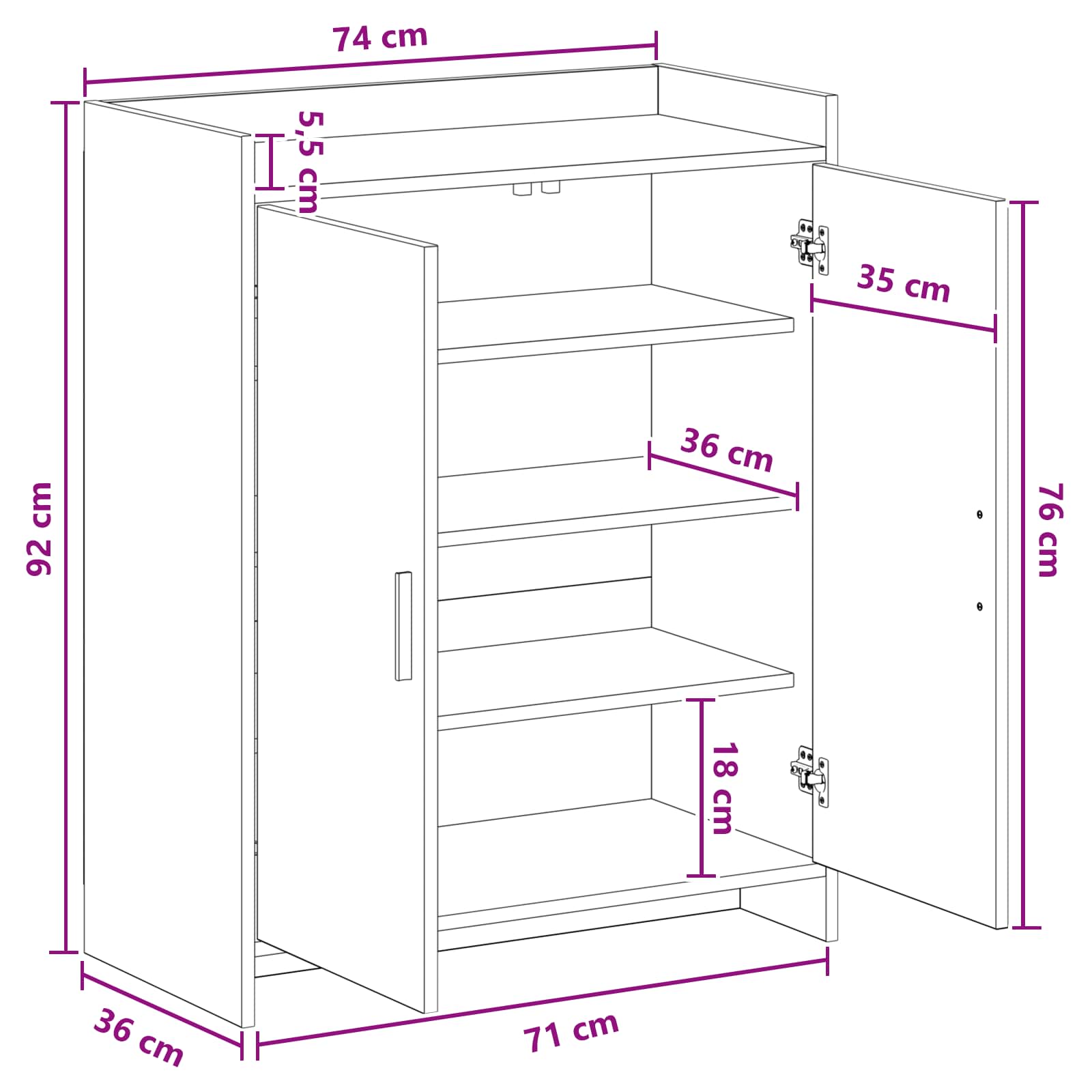 Schuhschrank Mit Speicher 73,5 X 36 X 92 Cm Holzwerkstoff